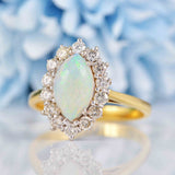 Ellibelle Jewellery Opal & Diamond 18ct Gold Marquise Cluster Engagement Ring