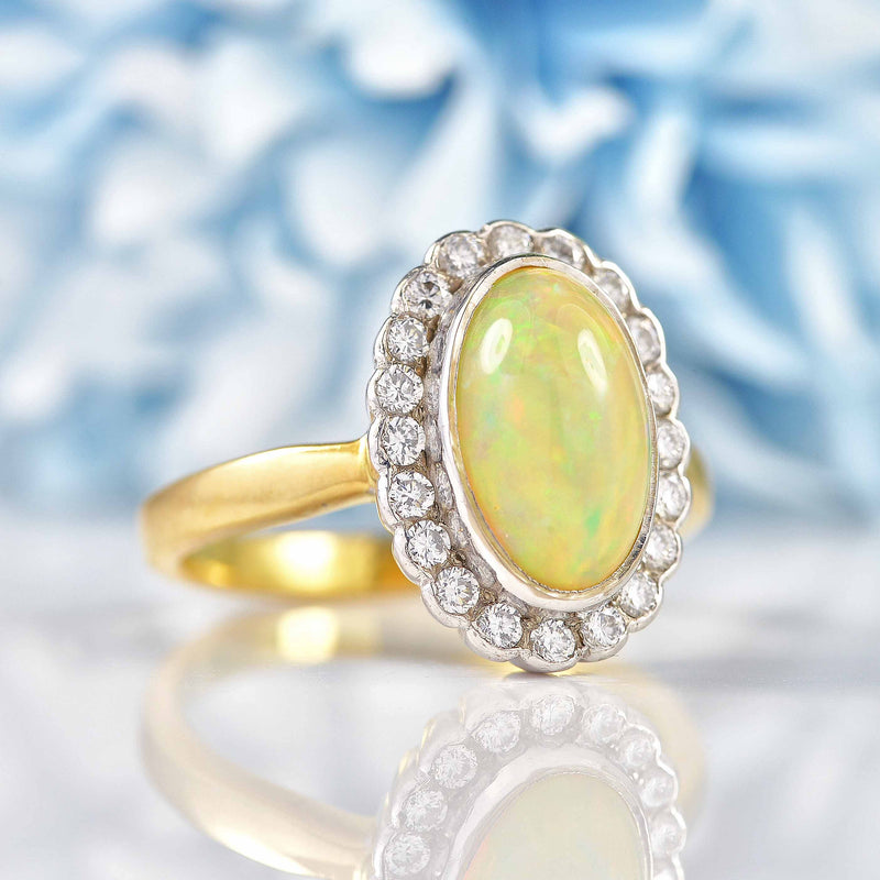Ellibelle Jewellery Opal & Diamond 18ct Gold Oval Cluster Engagement Ring