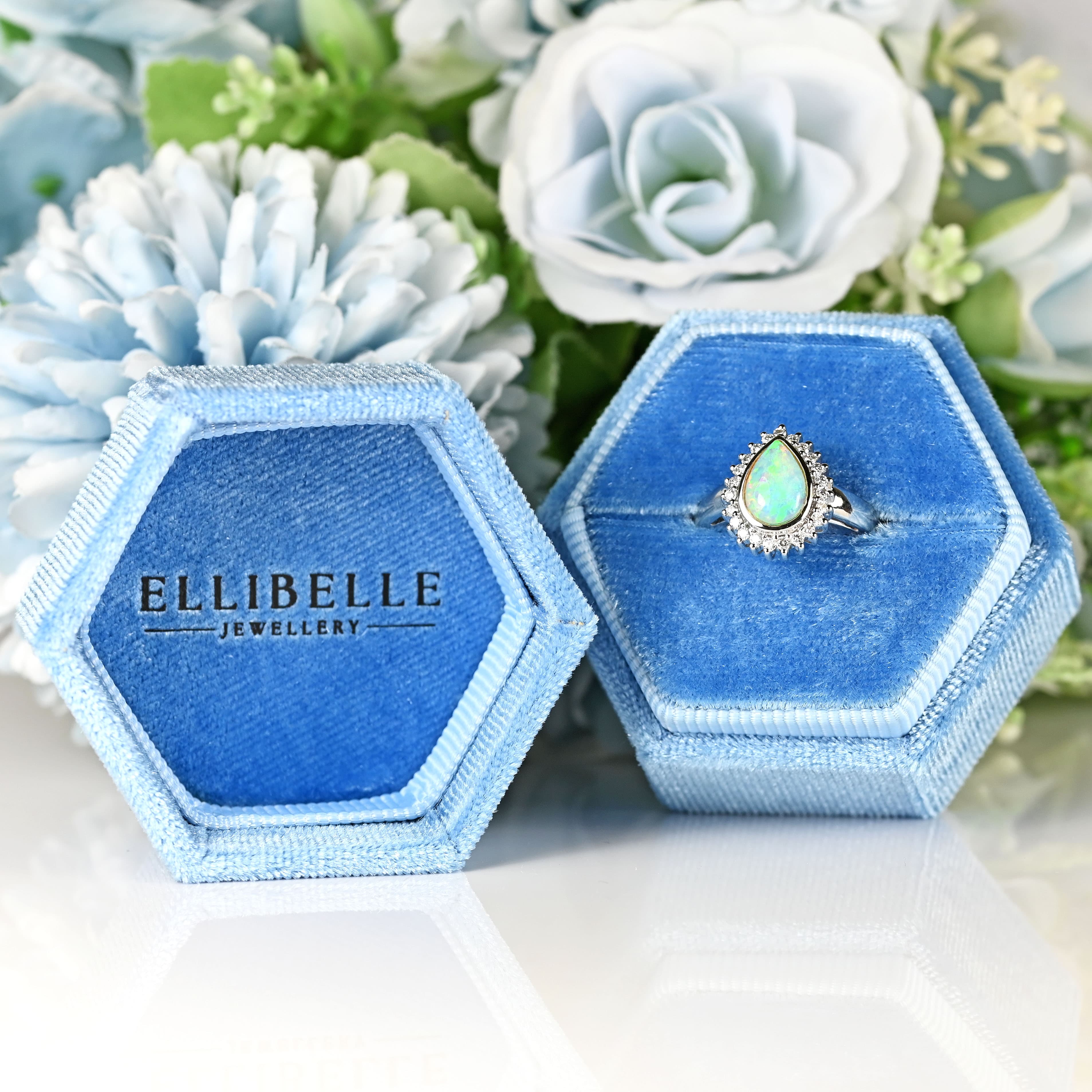 Ellibelle Jewellery Opal & Diamond 18ct White Gold Pear-Shaped Cluster Ring