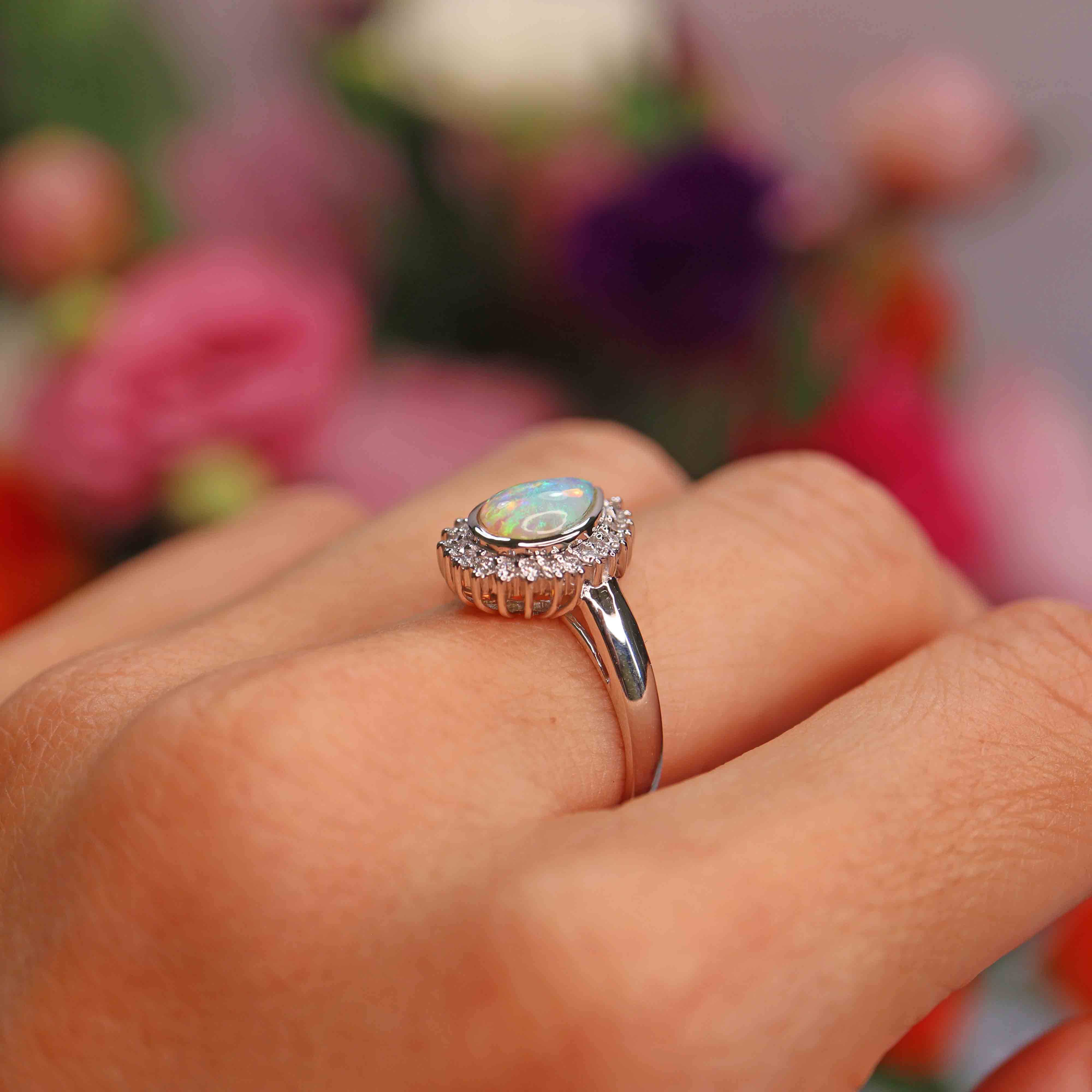 Ellibelle Jewellery Opal & Diamond 18ct White Gold Pear-Shaped Cluster Ring
