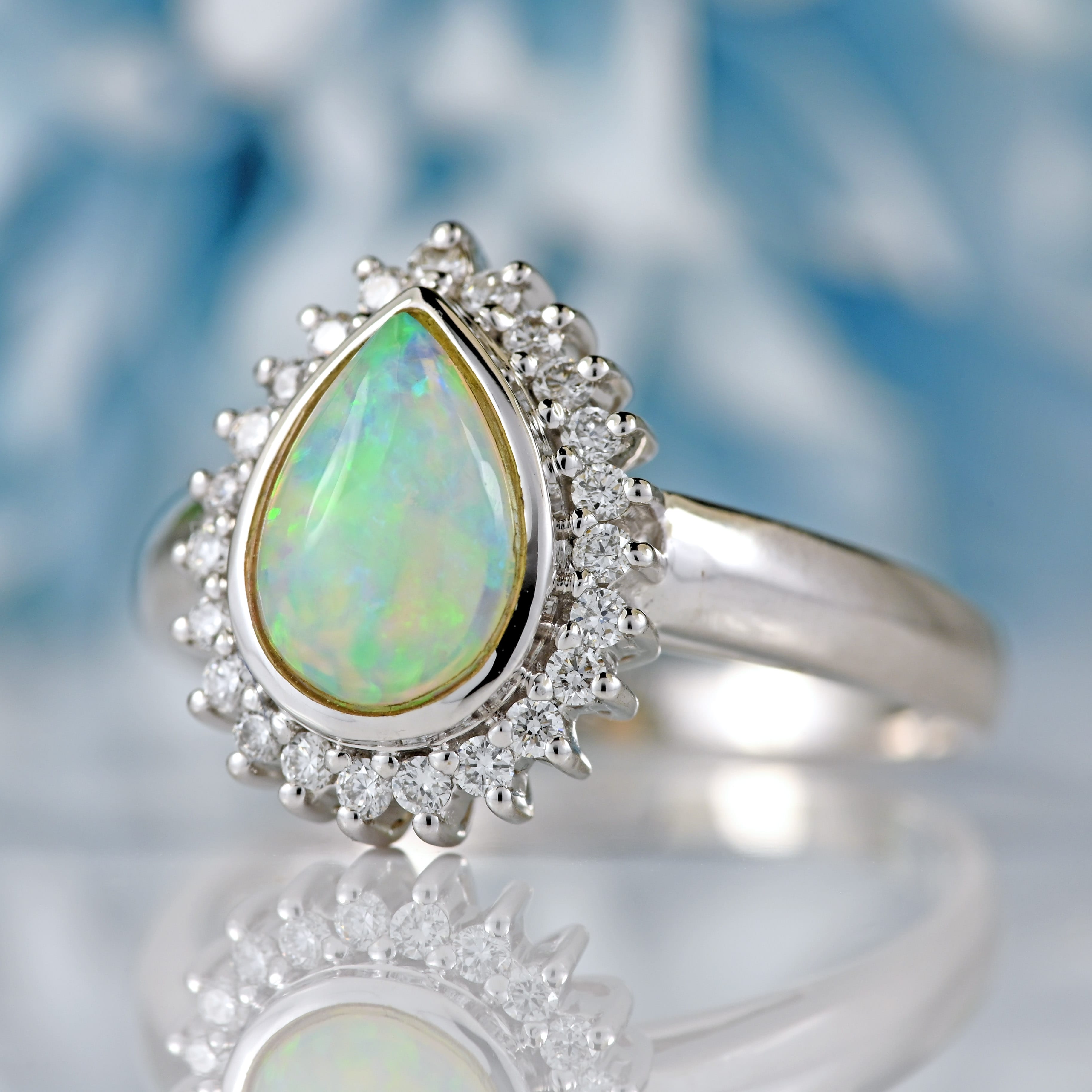 Ellibelle Jewellery Opal & Diamond 18ct White Gold Pear-Shaped Cluster Ring