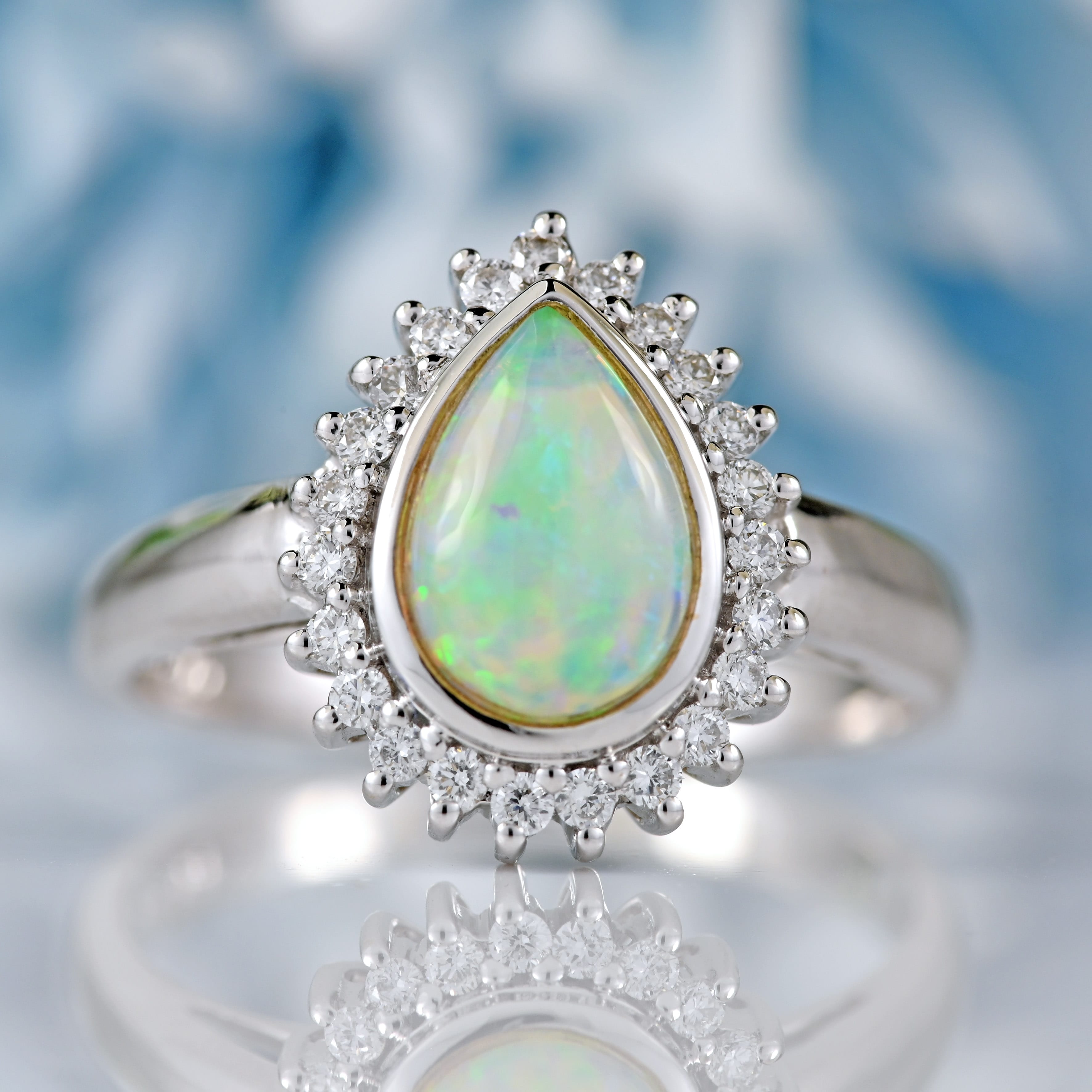 Ellibelle Jewellery Opal & Diamond 18ct White Gold Pear-Shaped Cluster Ring