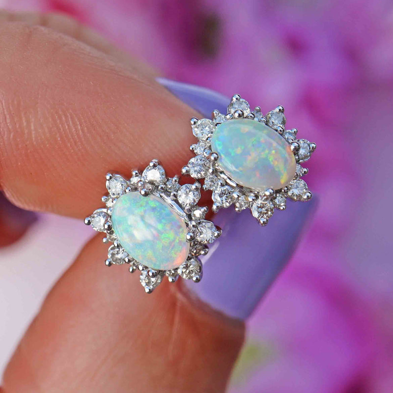 Ellibelle Jewellery Opal & Diamond 18ct White Gold Stud Earrings