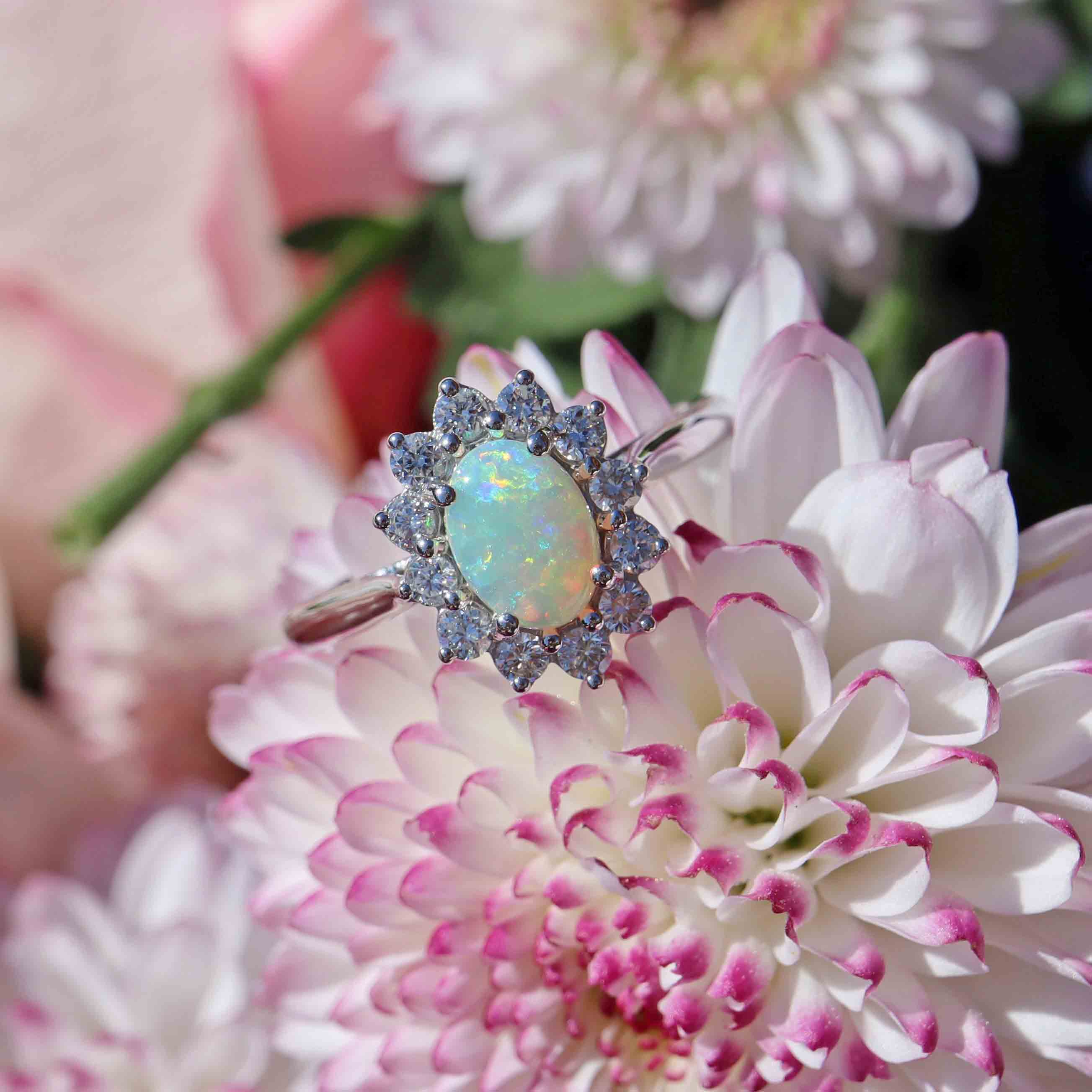Ellibelle Jewellery Opal & Diamond White Gold Oval Cluster Ring