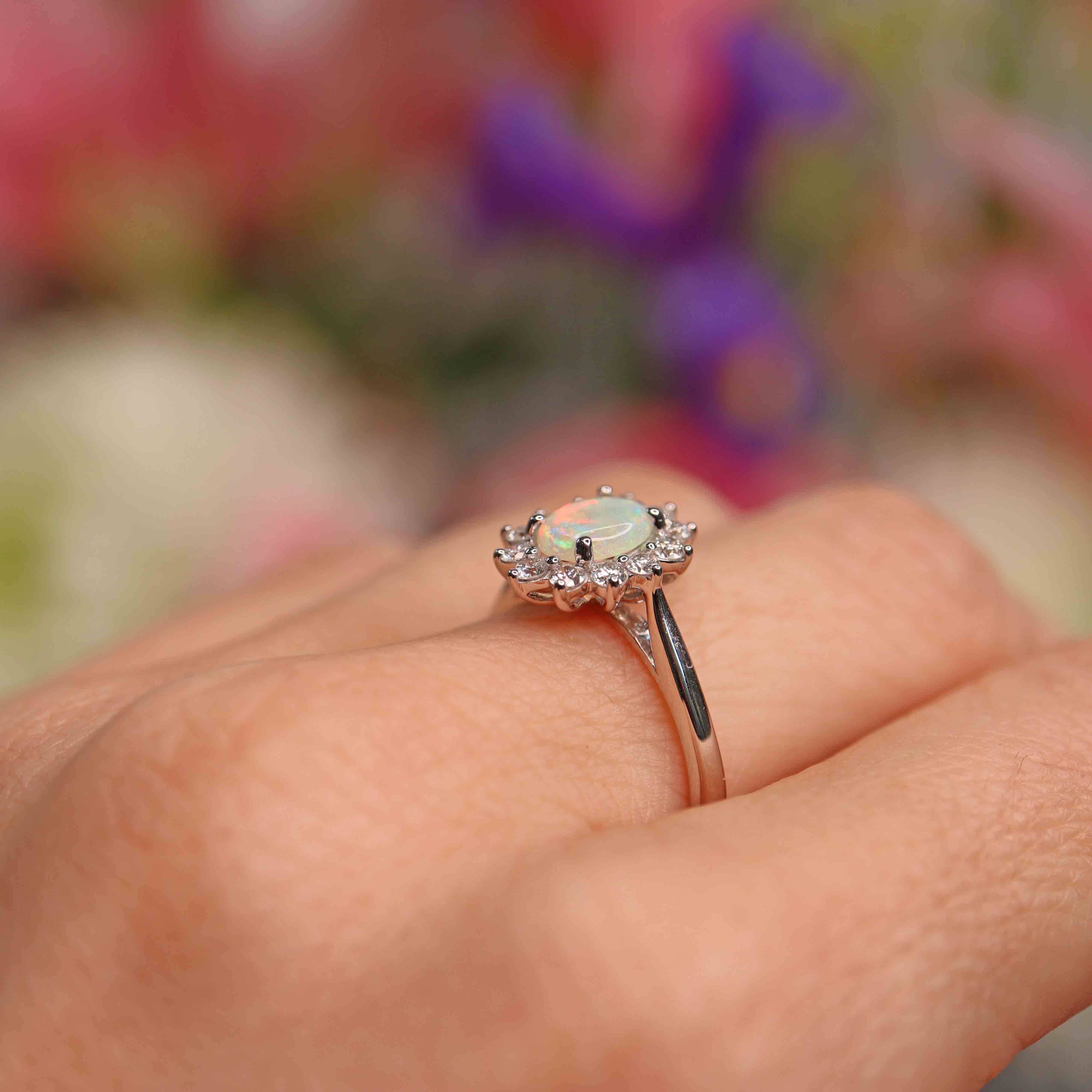 Ellibelle Jewellery Opal & Diamond White Gold Oval Cluster Ring