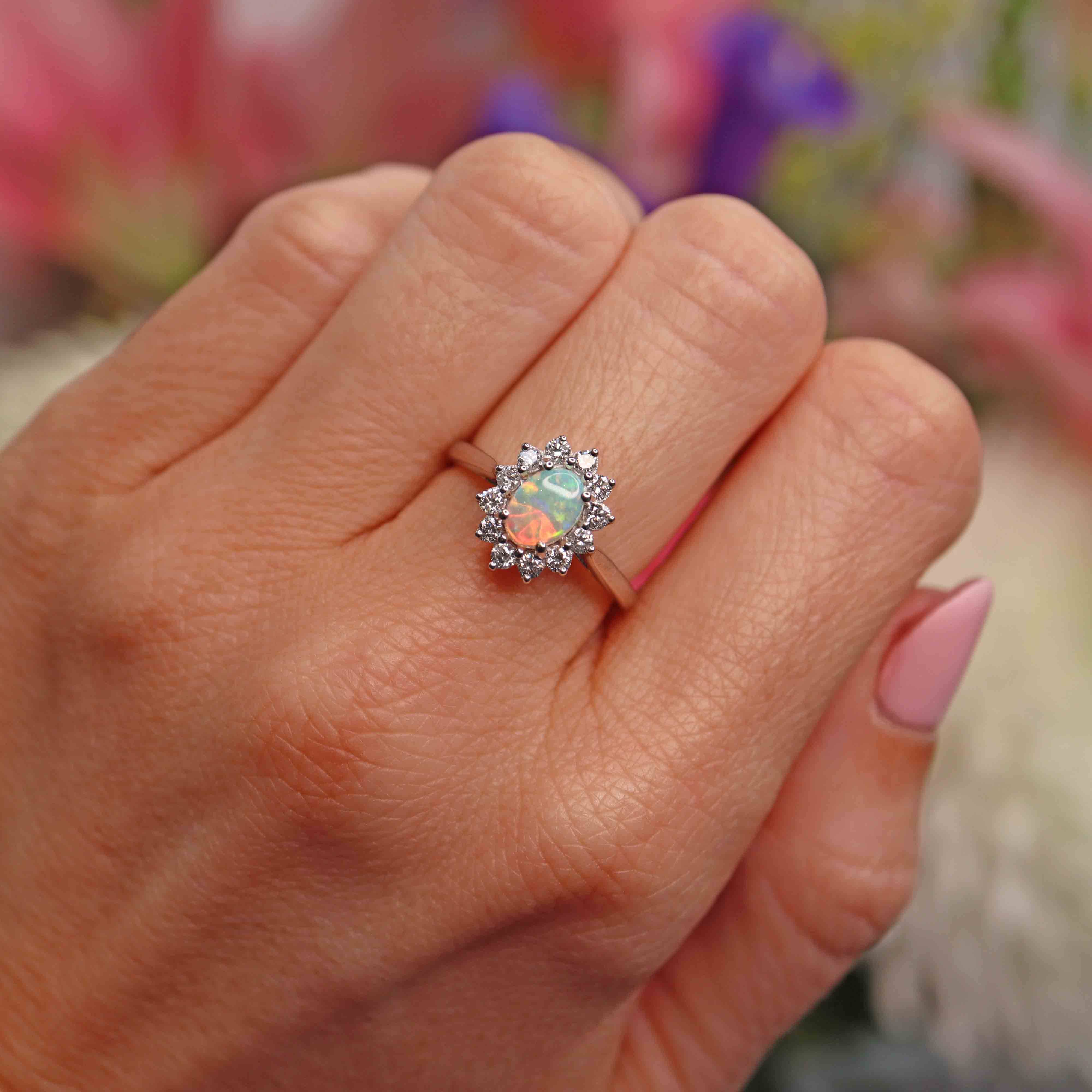Ellibelle Jewellery Opal & Diamond White Gold Oval Cluster Ring