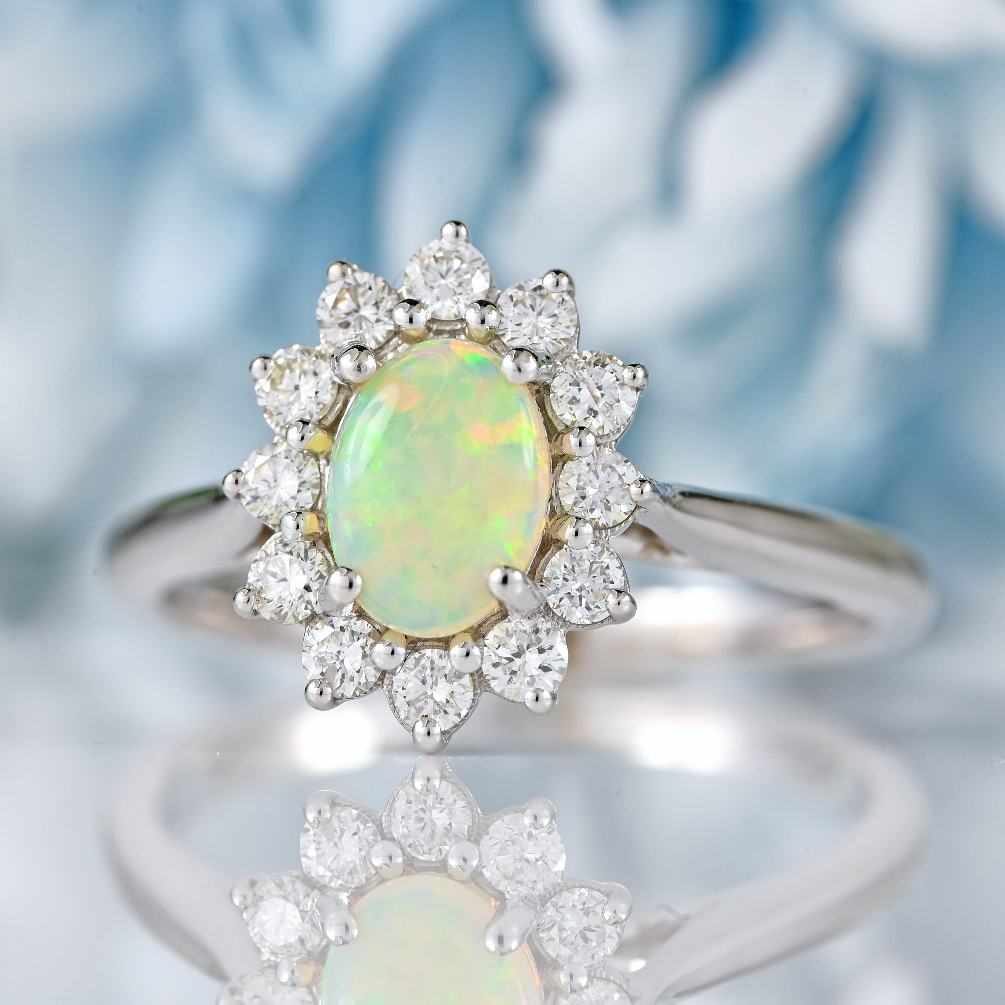 Ellibelle Jewellery Opal & Diamond White Gold Oval Cluster Ring
