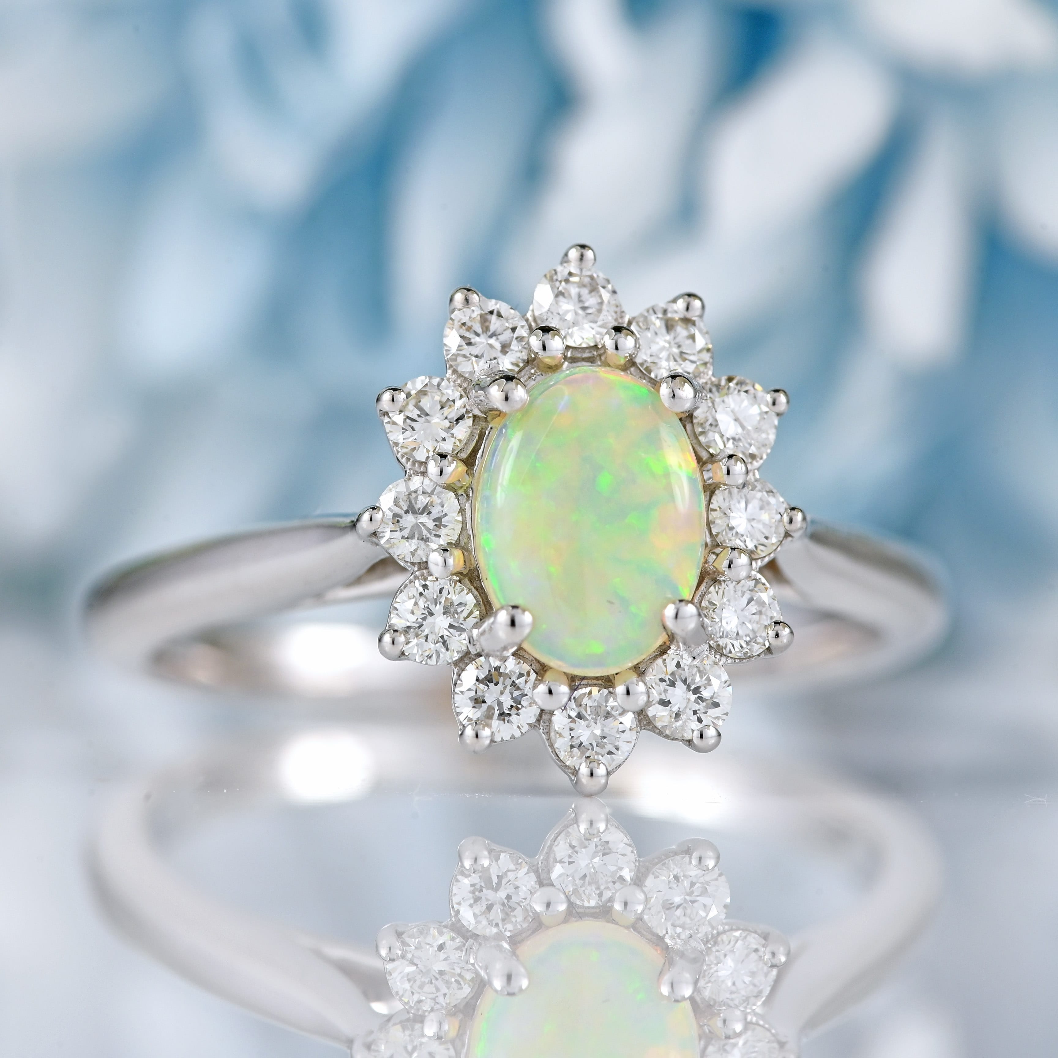 Ellibelle Jewellery Opal & Diamond White Gold Oval Cluster Ring