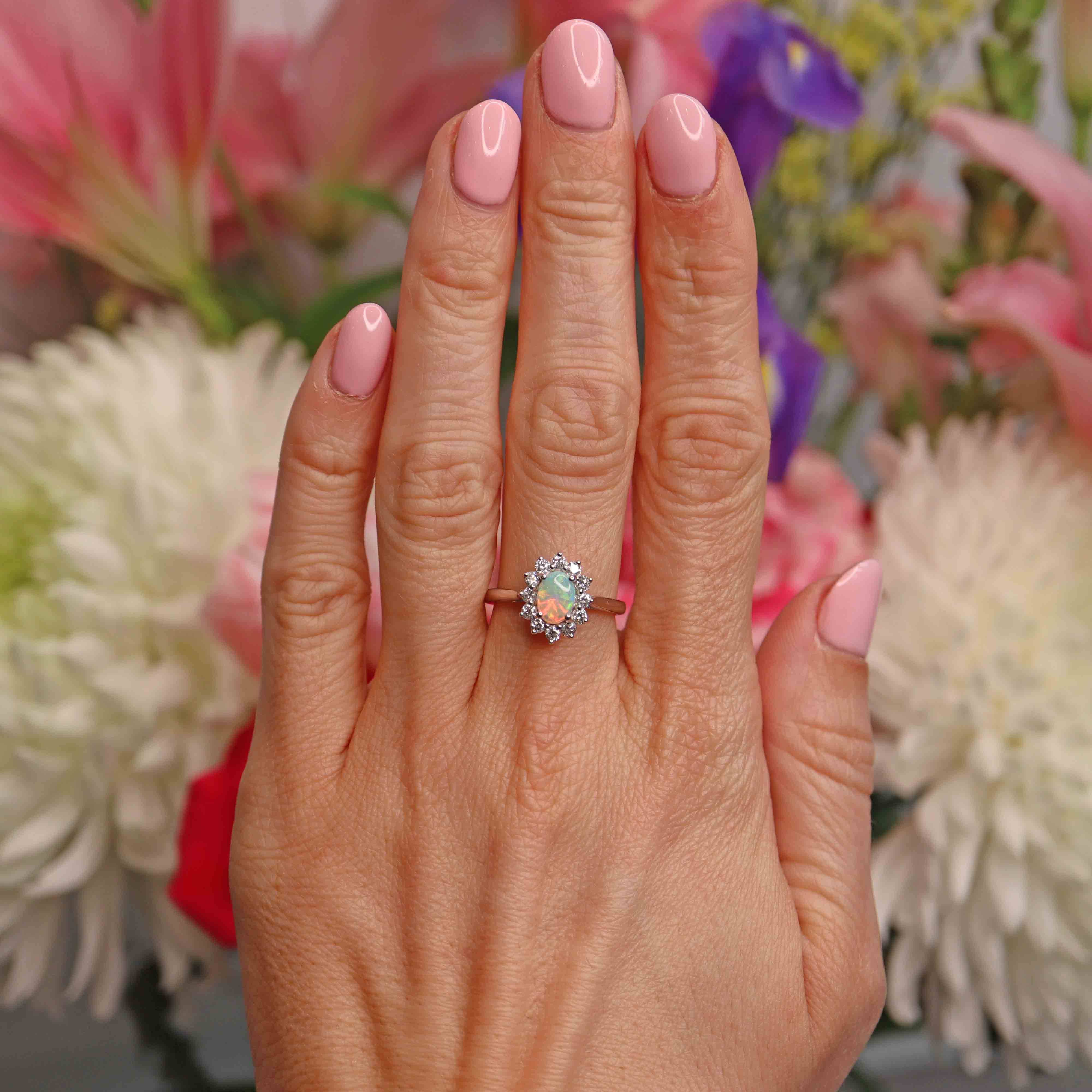 Ellibelle Jewellery Opal & Diamond White Gold Oval Cluster Ring