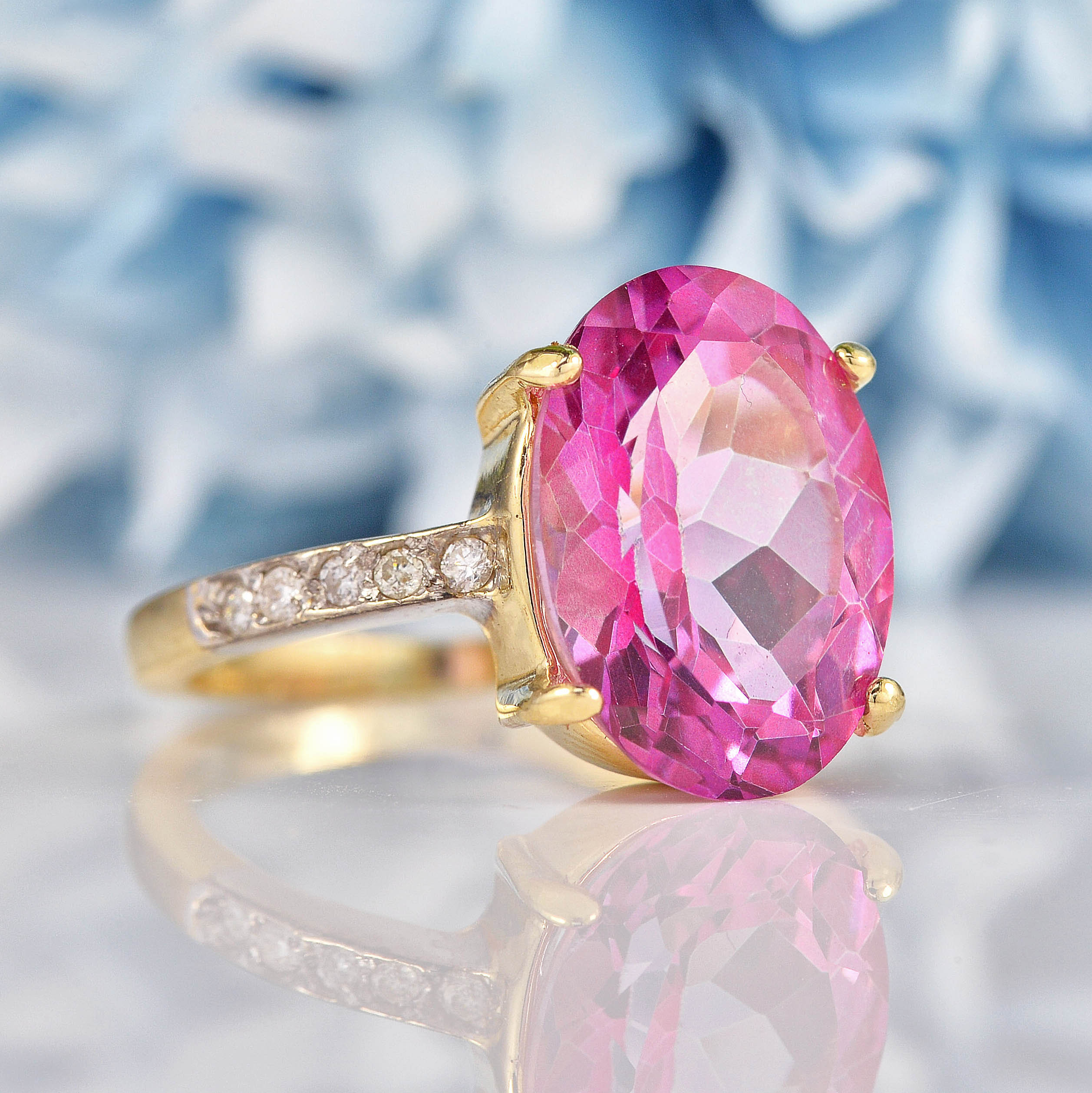 Ellibelle Jewellery Oval Pink Topaz & Diamond 9ct Gold Dress Ring (7.00ct)