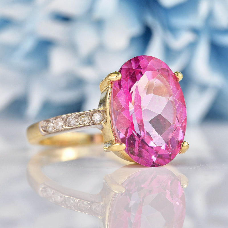 Ellibelle Jewellery Oval Pink Topaz & Diamond 9ct Gold Dress Ring (7.00ct)