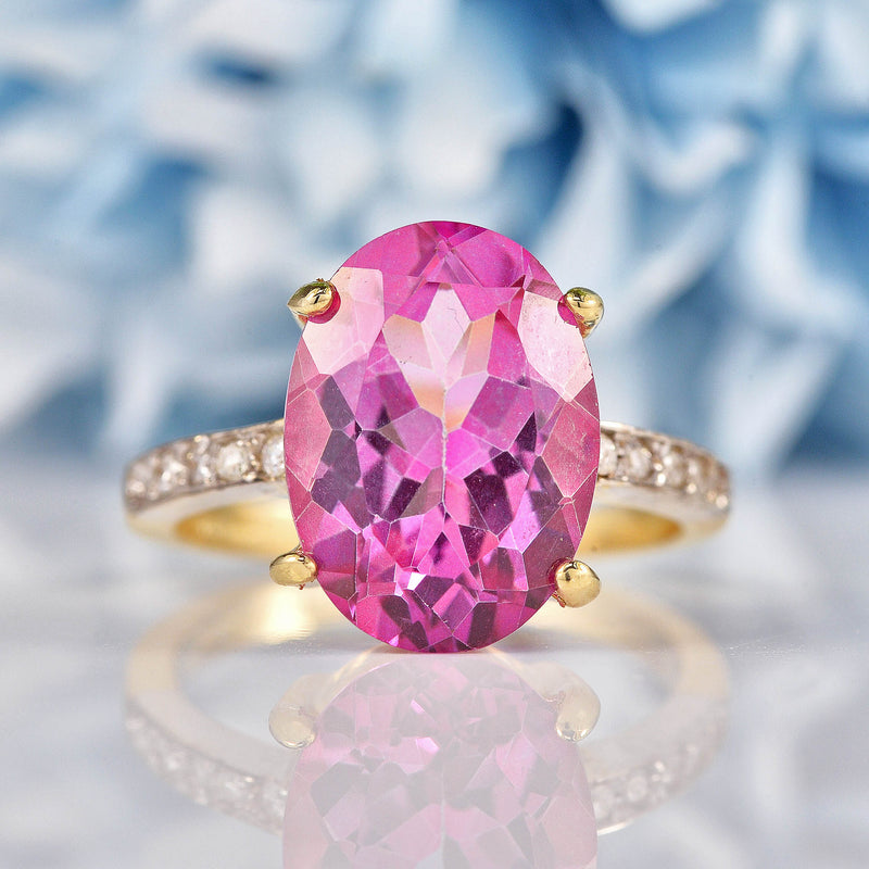 Ellibelle Jewellery Oval Pink Topaz & Diamond 9ct Gold Dress Ring (7.00ct)