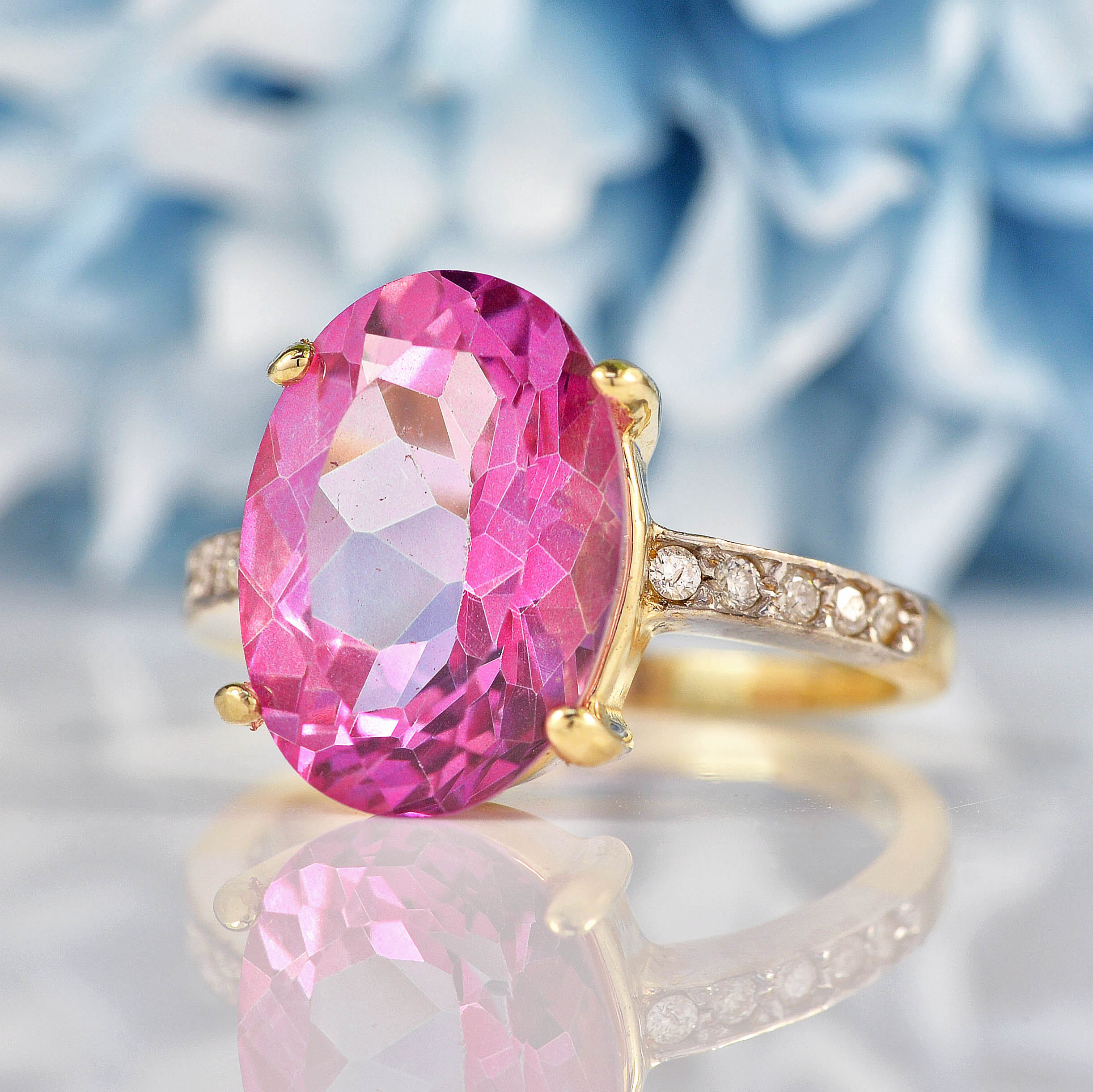 Ellibelle Jewellery Oval Pink Topaz & Diamond 9ct Gold Dress Ring (7.00ct)