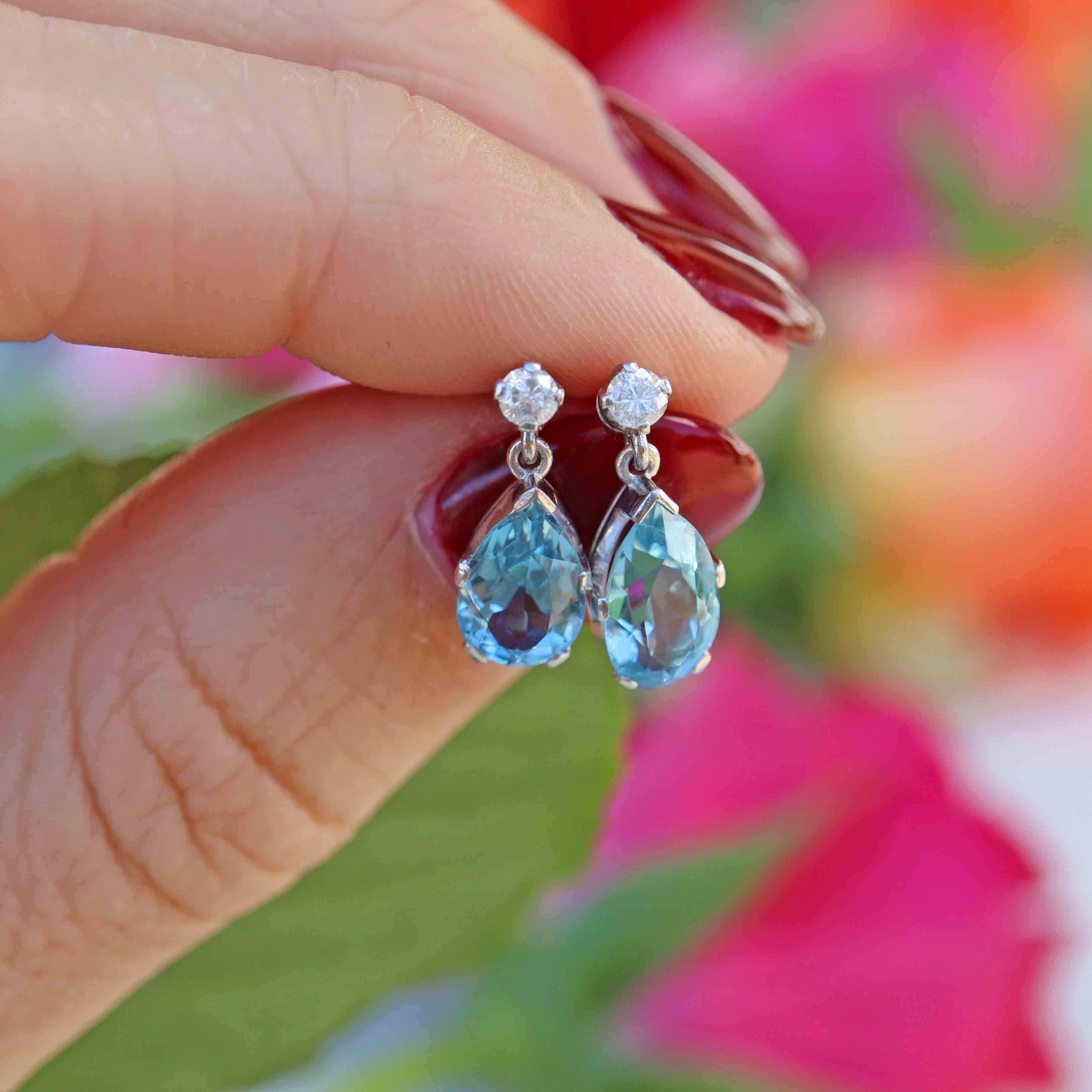 Ellibelle Jewellery Pear-Shaped Aquamarine & Diamond 18ct White Gold Drop Earrings
