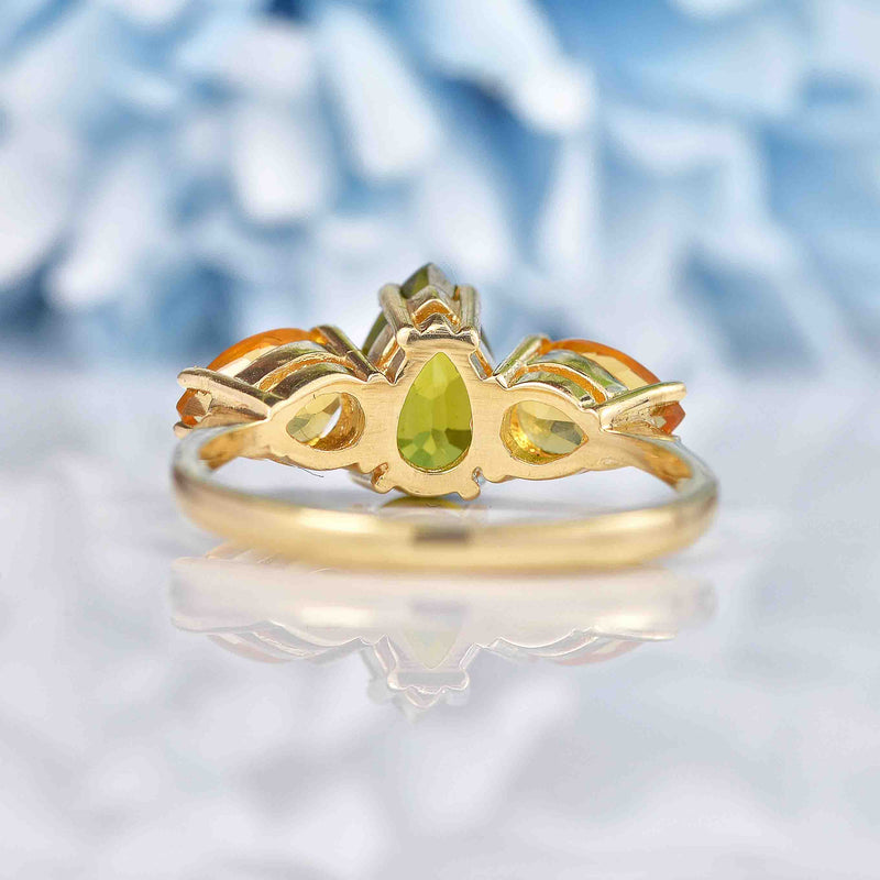 Ellibelle Jewellery Peridot & Citrine 9ct Gold Pear-Shaped Trilogy Ring