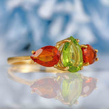 Ellibelle Jewellery Peridot & Citrine 9ct Gold Pear-Shaped Trilogy Ring