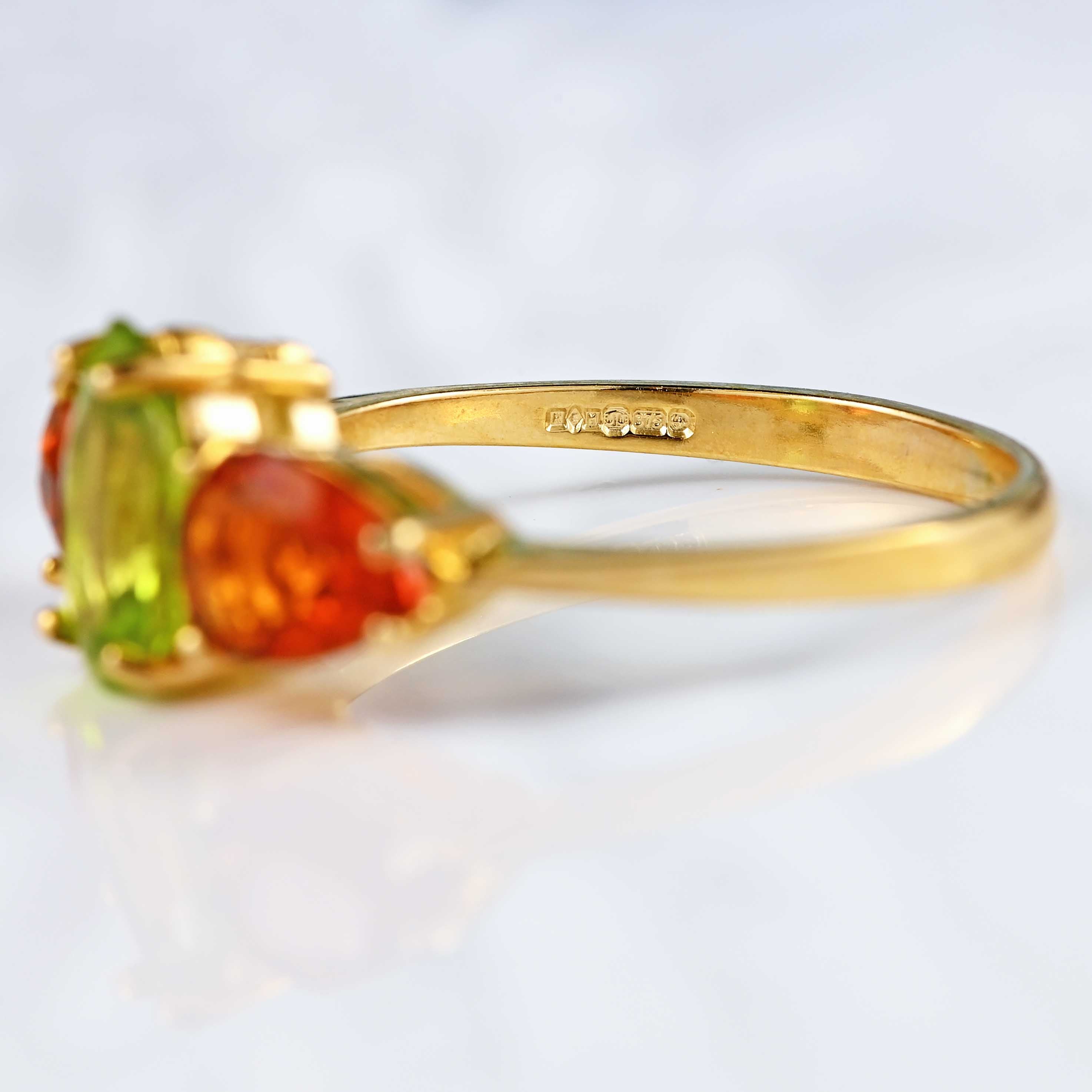 Ellibelle Jewellery Peridot & Citrine 9ct Gold Pear-Shaped Trilogy Ring