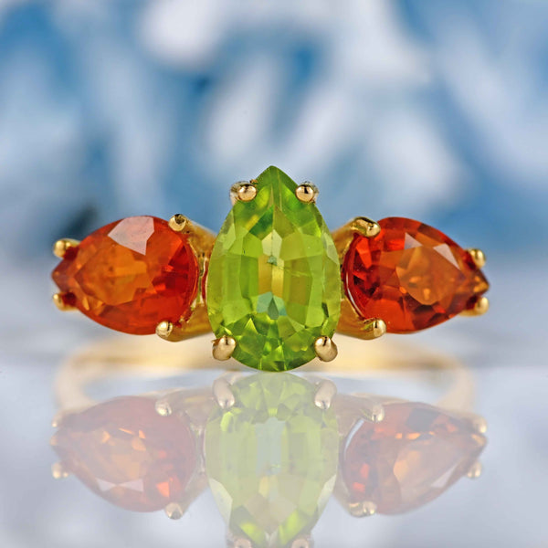 Ellibelle Jewellery Peridot & Citrine 9ct Gold Pear-Shaped Trilogy Ring