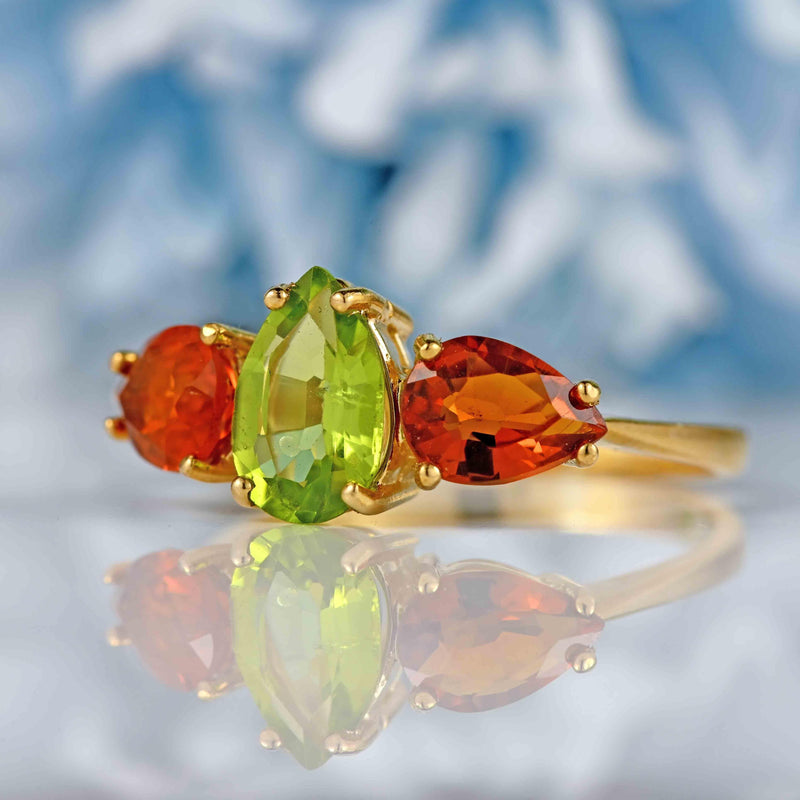 Ellibelle Jewellery Peridot & Citrine 9ct Gold Pear-Shaped Trilogy Ring