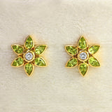 Ellibelle Jewellery Peridot & Diamond 18ct Gold Flower Petal Stud Earrings