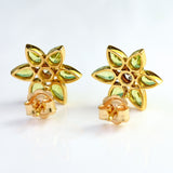Ellibelle Jewellery Peridot & Diamond 18ct Gold Flower Petal Stud Earrings