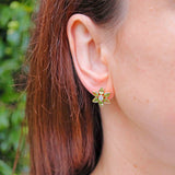 Ellibelle Jewellery Peridot & Diamond 18ct Gold Flower Petal Stud Earrings