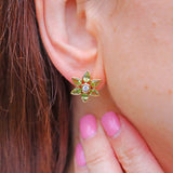 Ellibelle Jewellery Peridot & Diamond 18ct Gold Flower Petal Stud Earrings