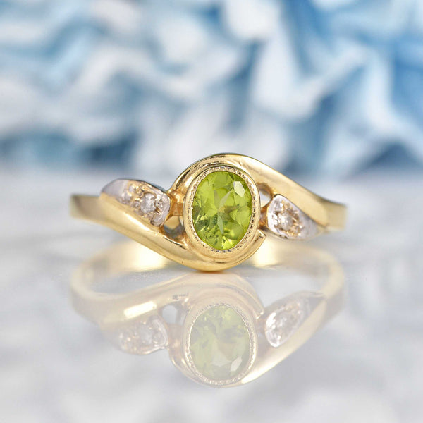 Ellibelle Jewellery Peridot & Diamond 9ct Gold Crossover Engagement Ring