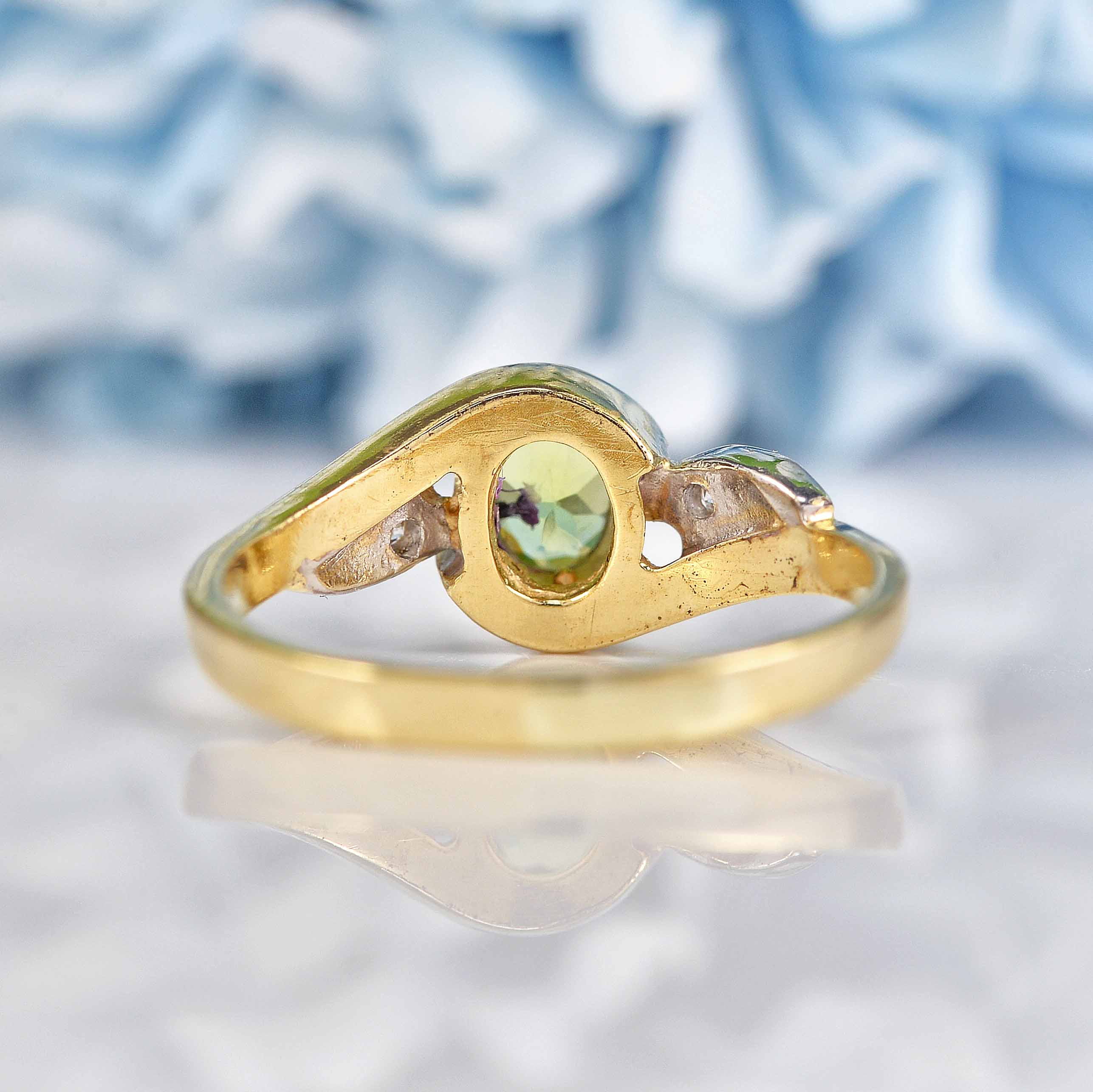 Ellibelle Jewellery Peridot & Diamond 9ct Gold Crossover Engagement Ring