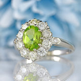 Ellibelle Jewellery Peridot & Diamond Platinum Oval Cluster Ring (1.25cts)