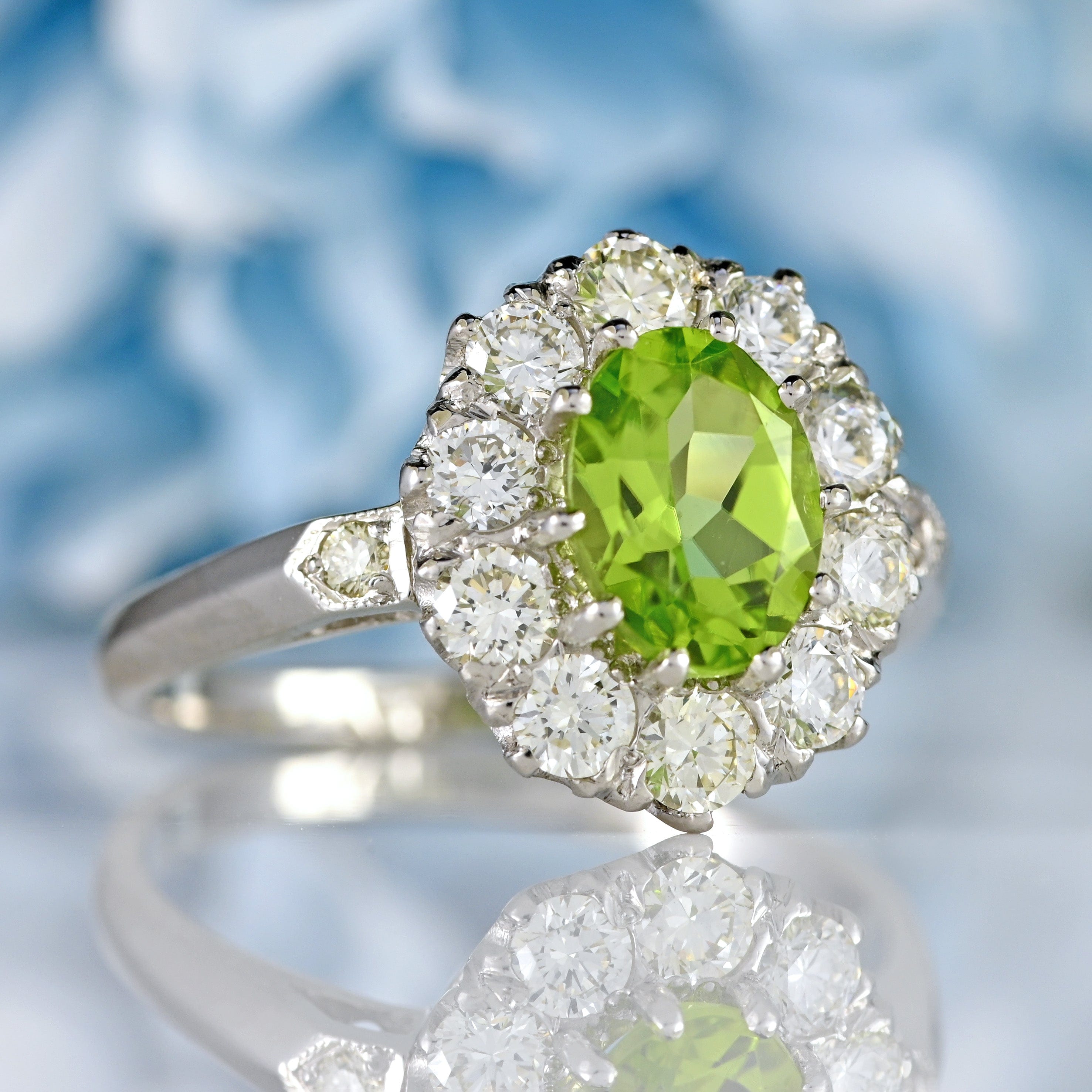Ellibelle Jewellery Peridot & Diamond Platinum Oval Cluster Ring (1.25cts)