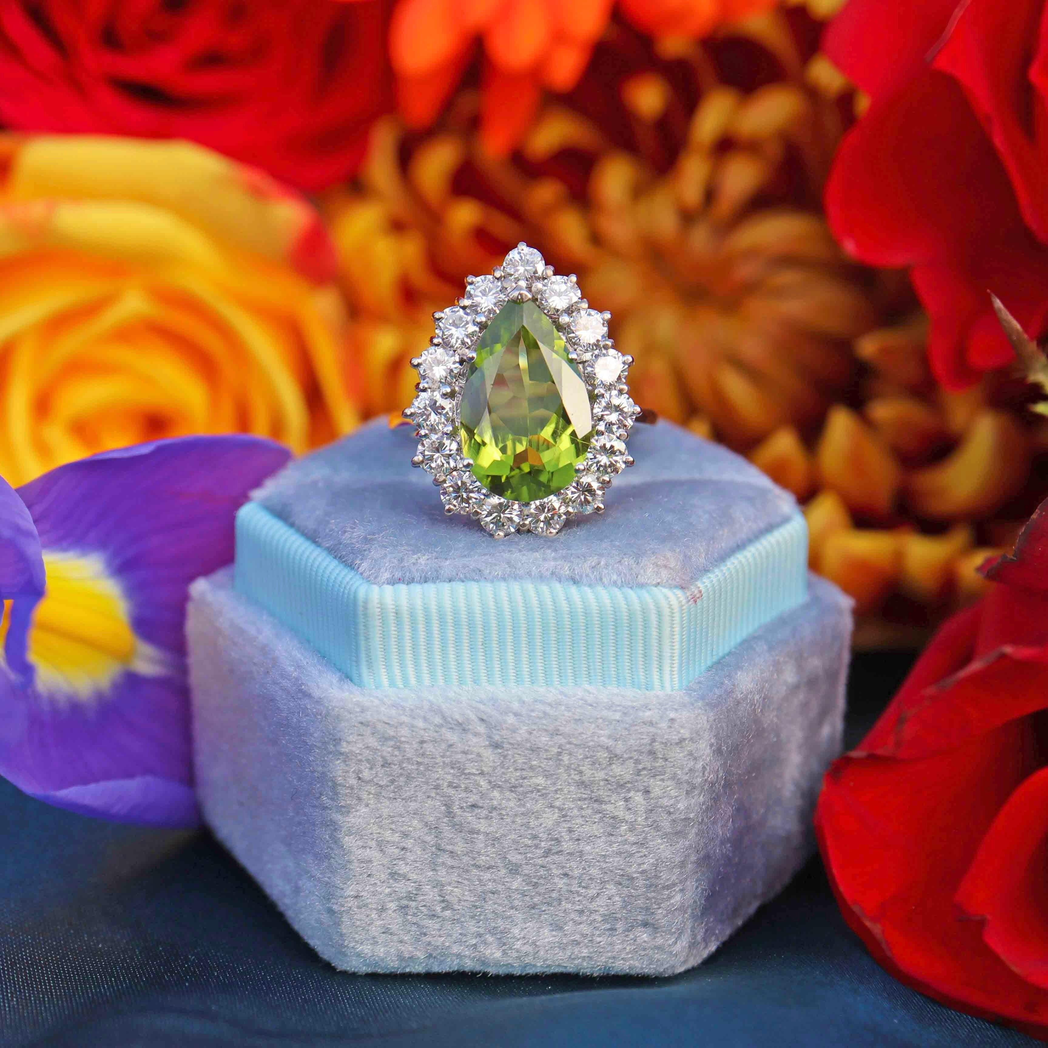 Ellibelle Jewellery Peridot & Diamond Platinum Pear-Shaped Cluster Ring (4.10cts)