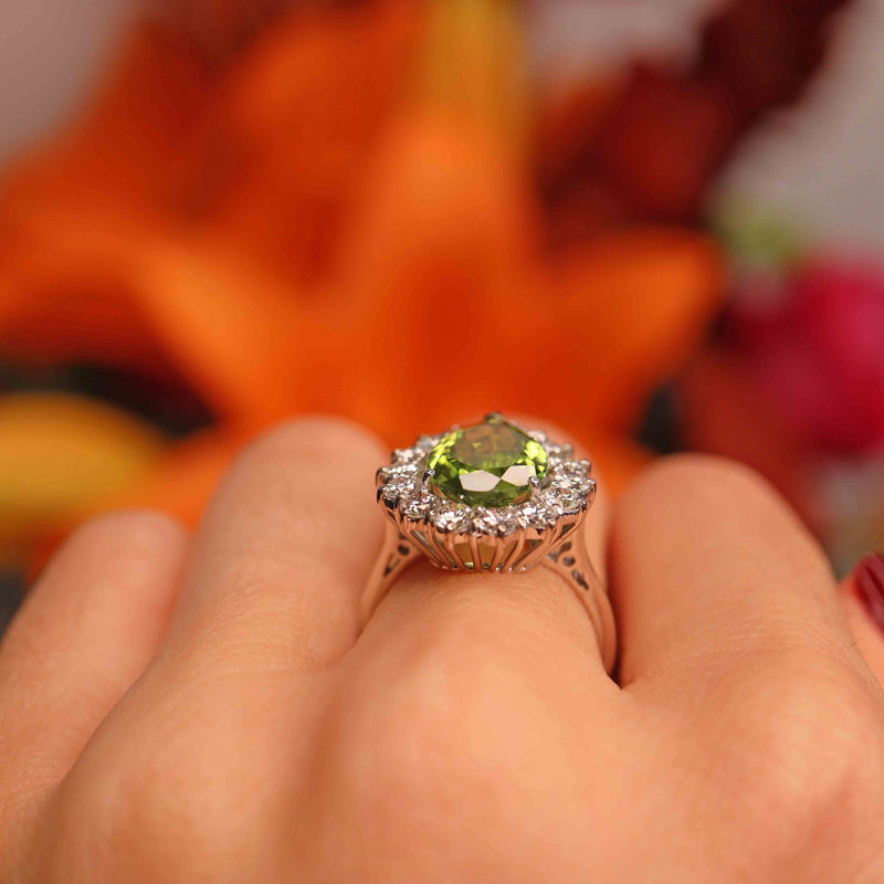 Ellibelle Jewellery Peridot & Diamond Platinum Pear-Shaped Cluster Ring (4.10cts)