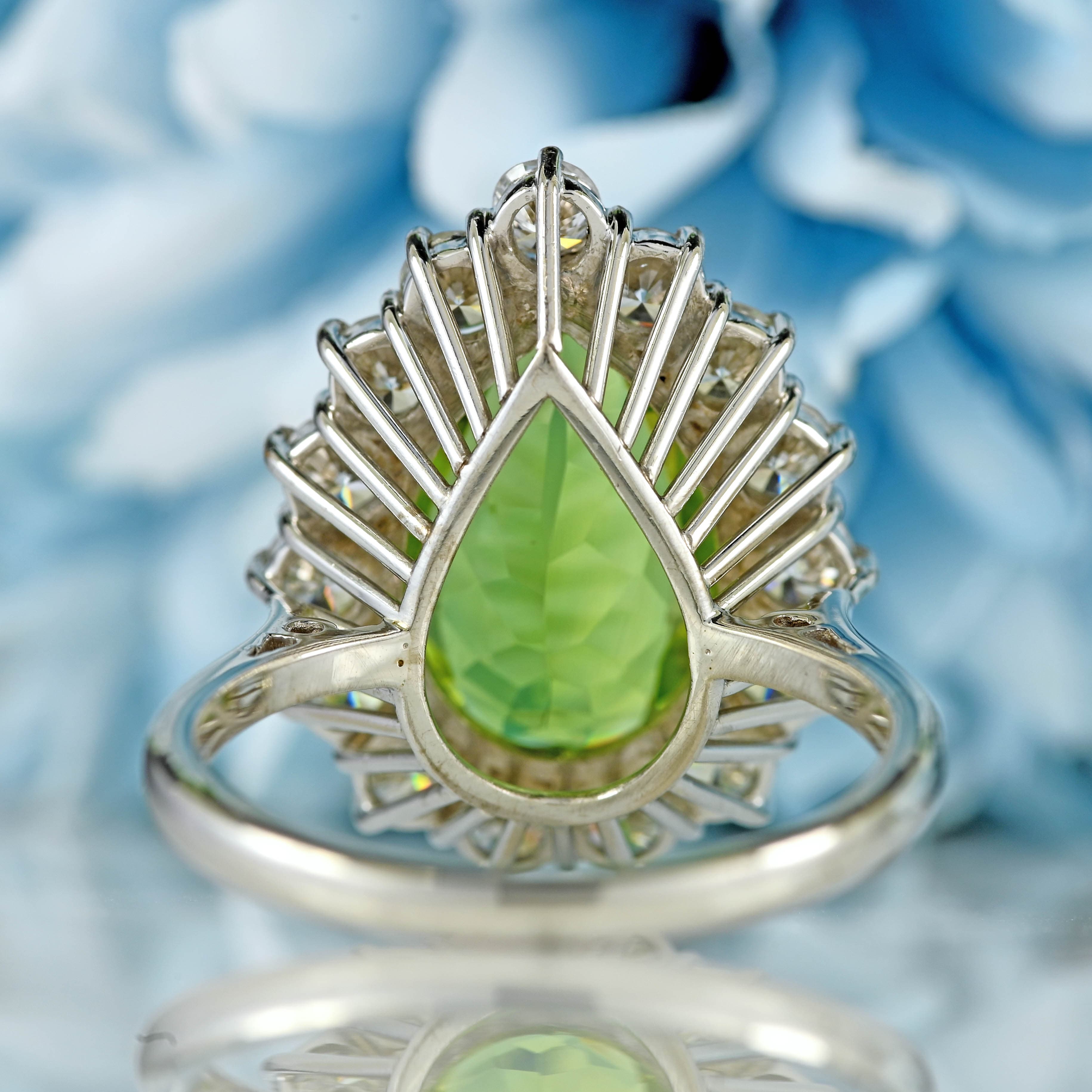 Ellibelle Jewellery Peridot & Diamond Platinum Pear-Shaped Cluster Ring (4.10cts)