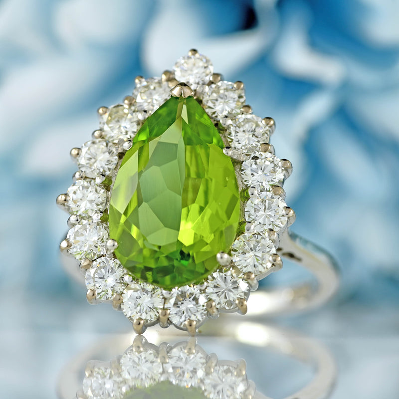 Ellibelle Jewellery Peridot & Diamond Platinum Pear-Shaped Cluster Ring (4.10cts)