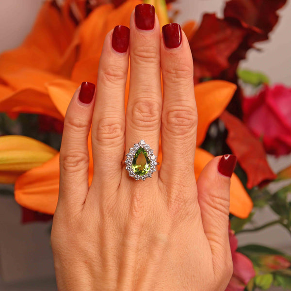 Ellibelle Jewellery Peridot & Diamond Platinum Pear-Shaped Cluster Ring (4.10cts)