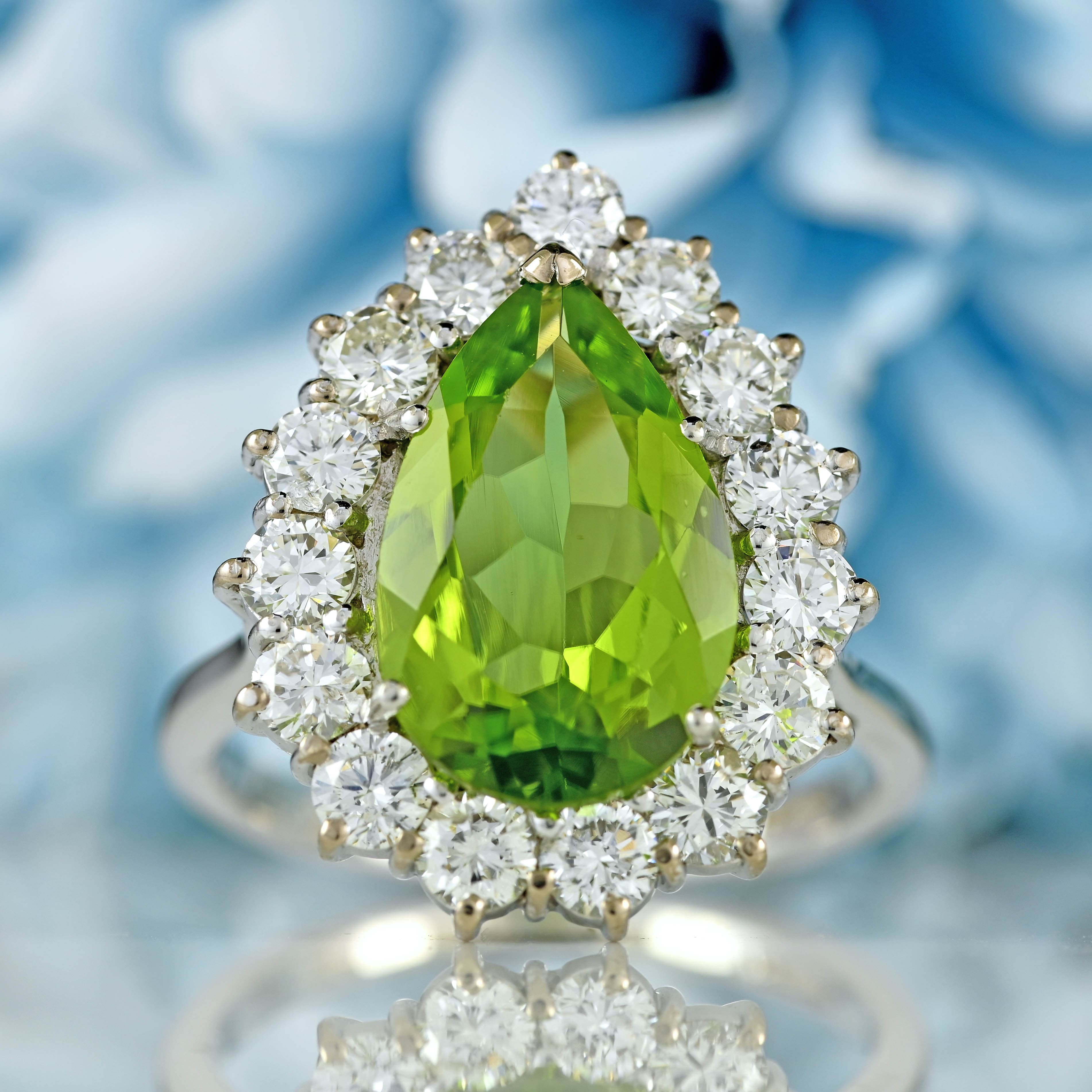 Ellibelle Jewellery Peridot & Diamond Platinum Pear-Shaped Cluster Ring (4.10cts)