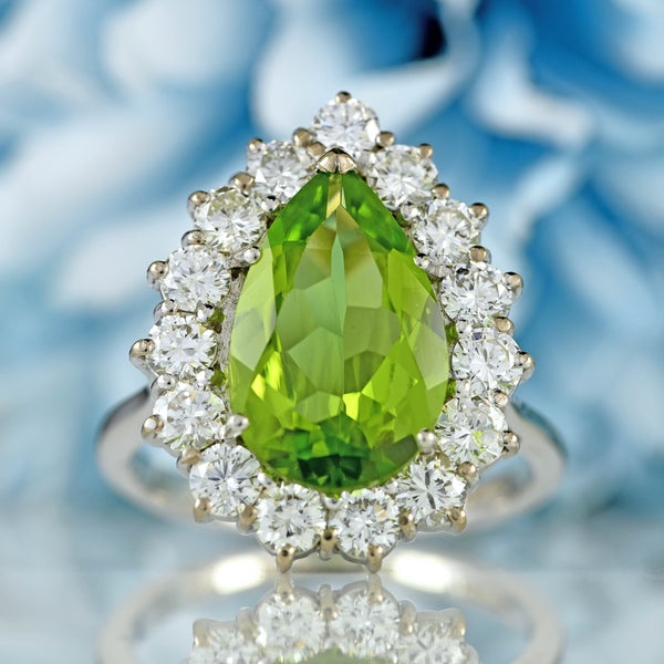 Ellibelle Jewellery Peridot & Diamond Platinum Pear-Shaped Cluster Ring (4.10cts)