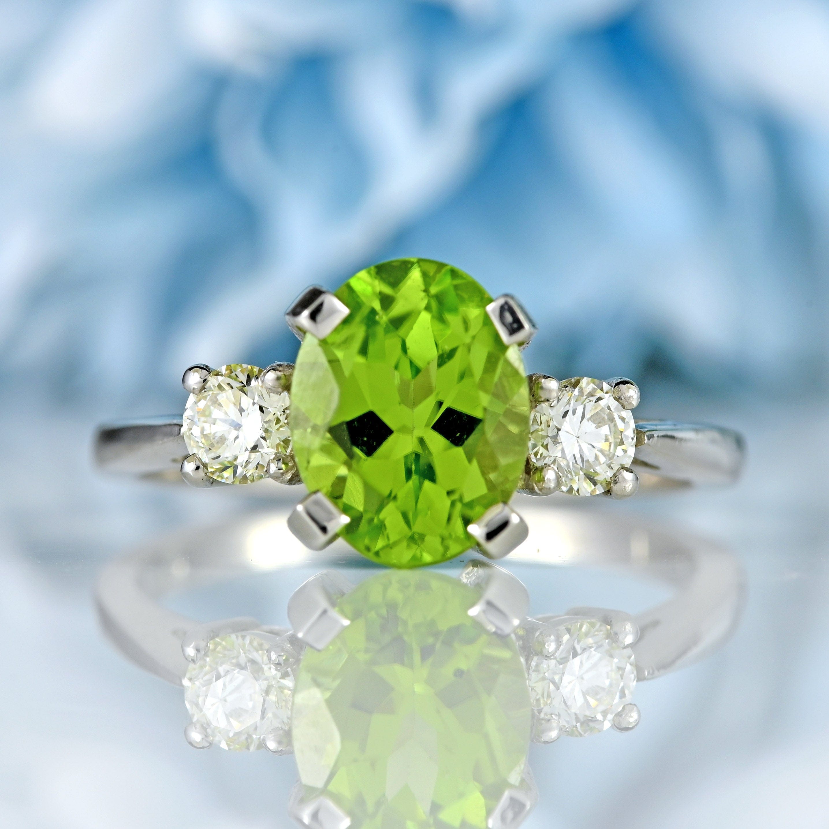 Ellibelle Jewellery Peridot & Diamond Platinum Three-Stone Engagement Ring (2.20cts)