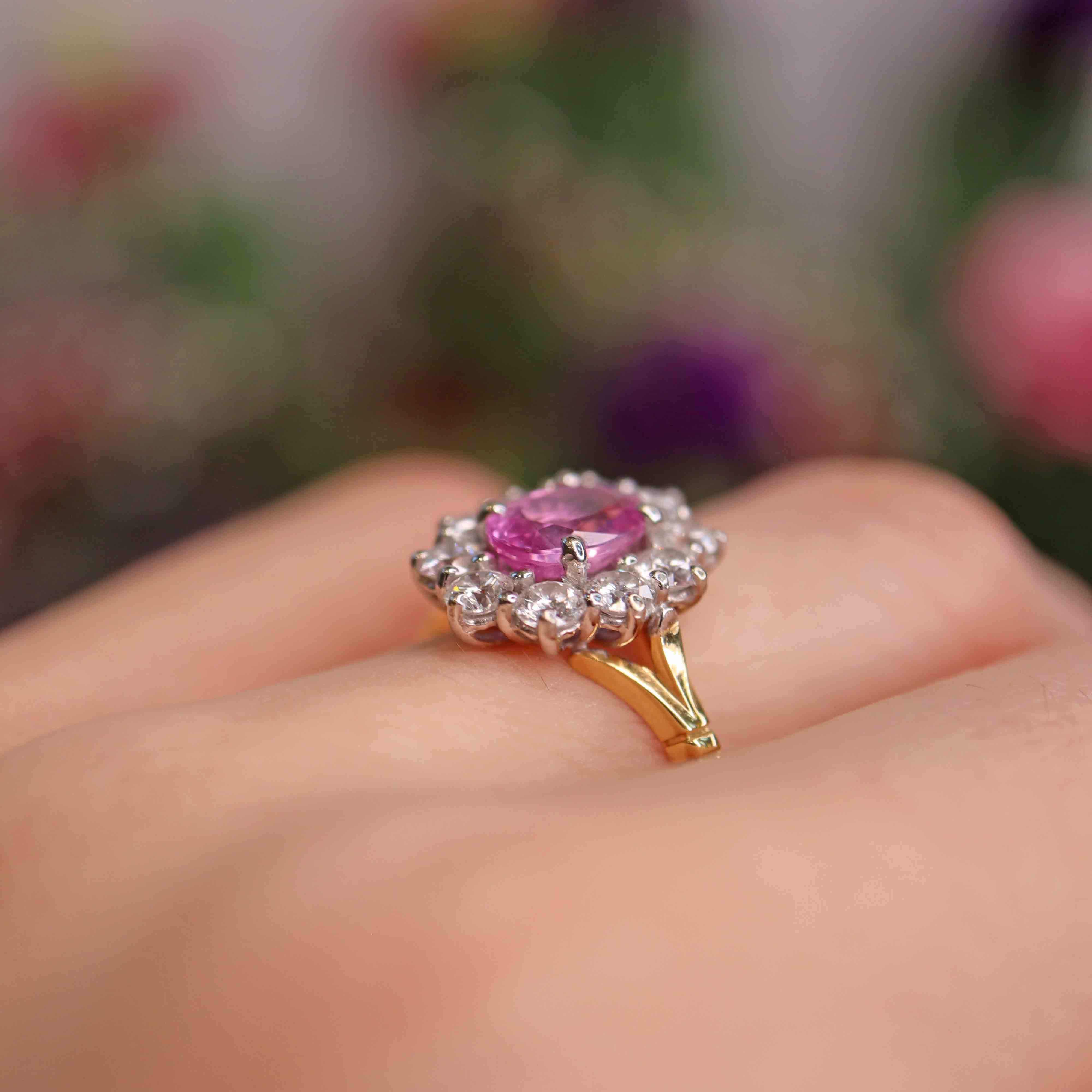 Ellibelle Jewellery Pink Sapphire & Diamond 18ct Gold Cluster Engagement Ring (1.35cts)