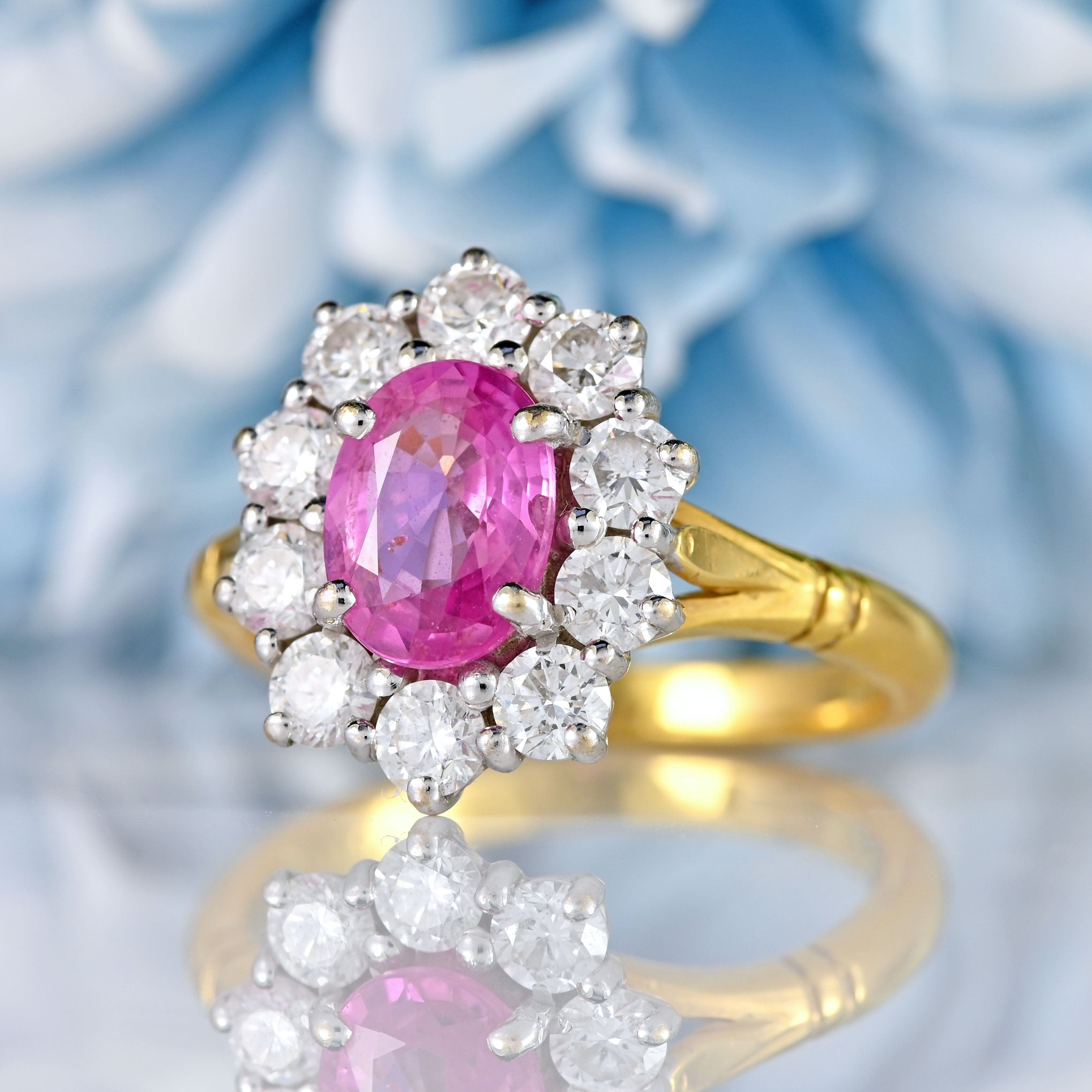 Ellibelle Jewellery Pink Sapphire & Diamond 18ct Gold Cluster Engagement Ring (1.35cts)