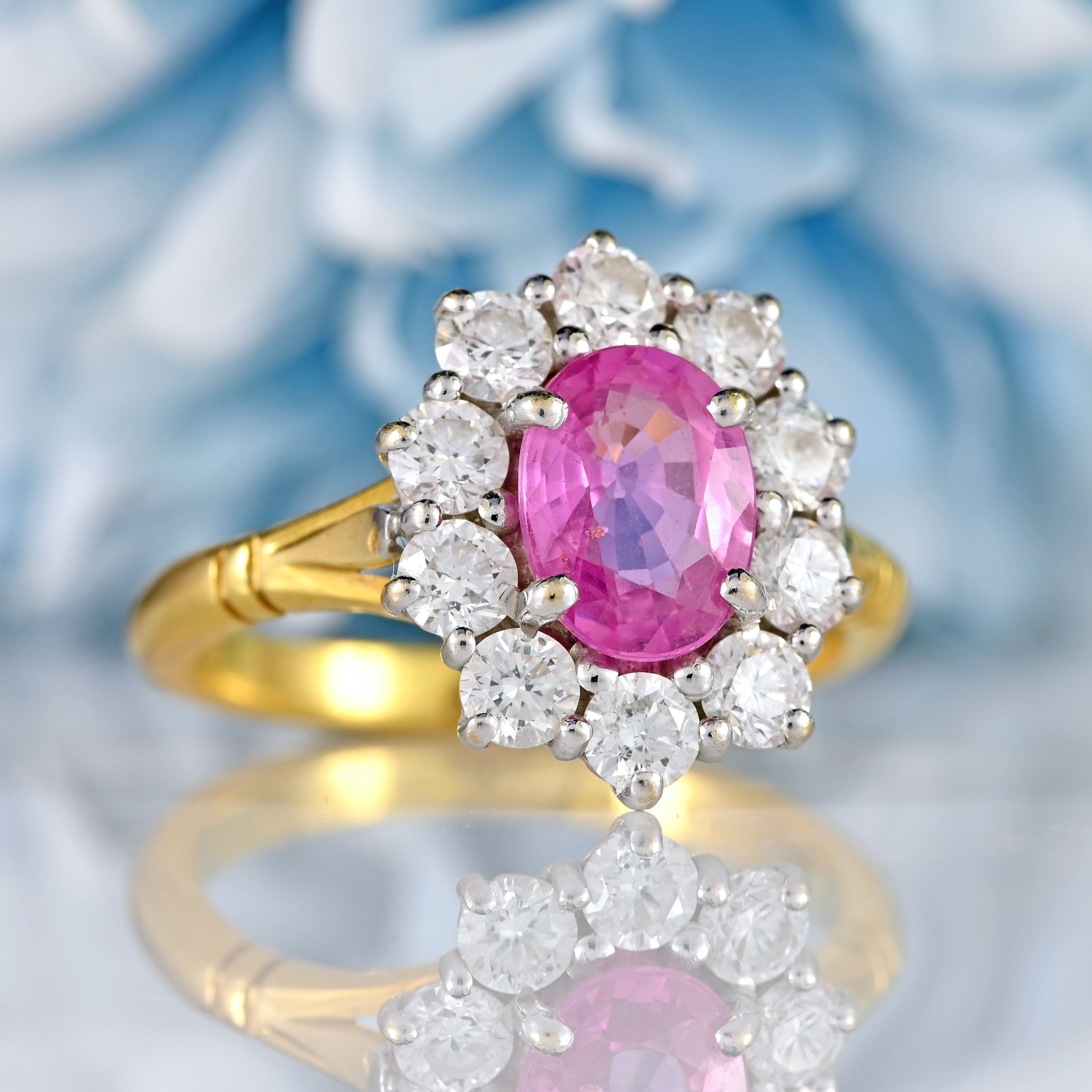 Ellibelle Jewellery Pink Sapphire & Diamond 18ct Gold Cluster Engagement Ring (1.35cts)
