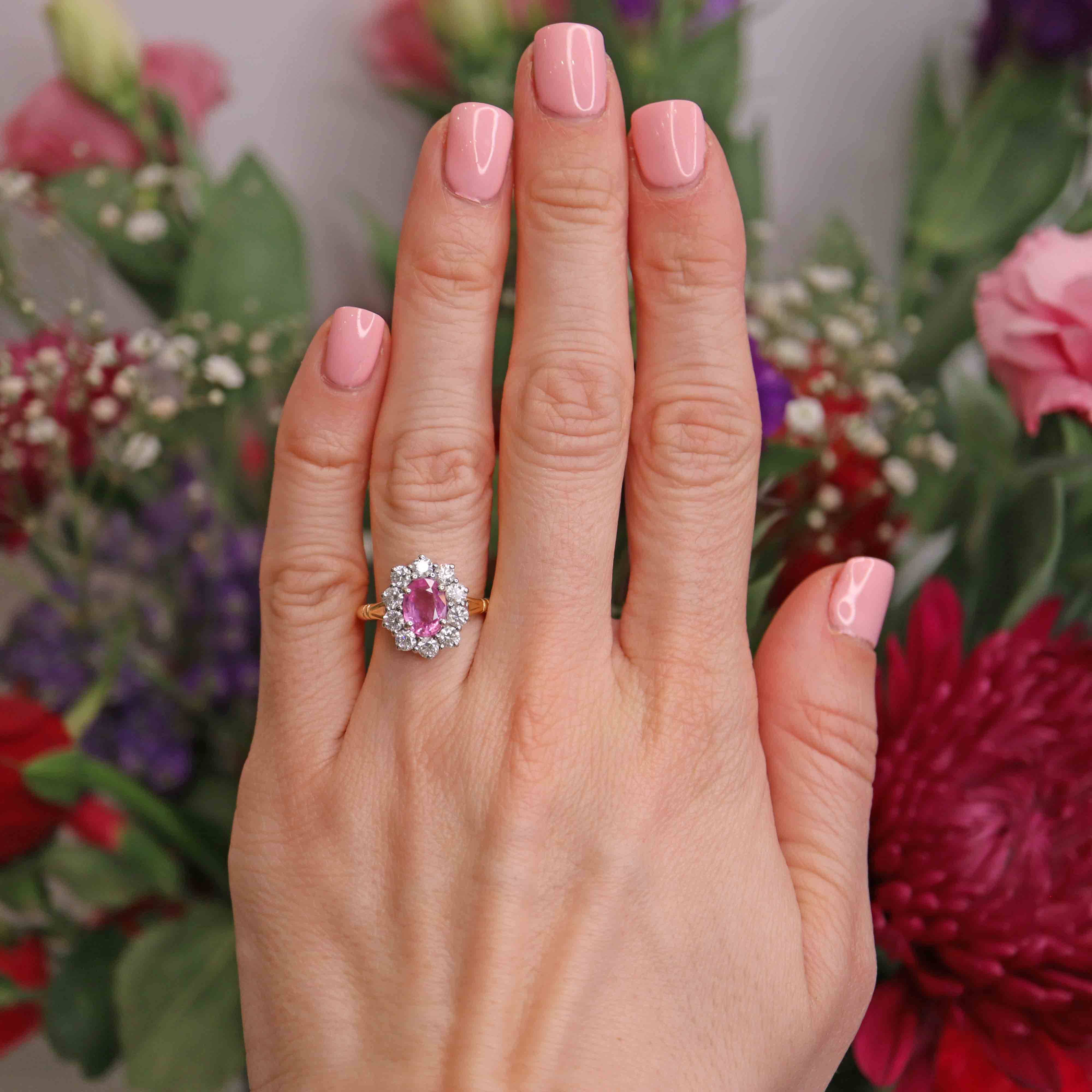 Ellibelle Jewellery Pink Sapphire & Diamond 18ct Gold Cluster Engagement Ring (1.35cts)
