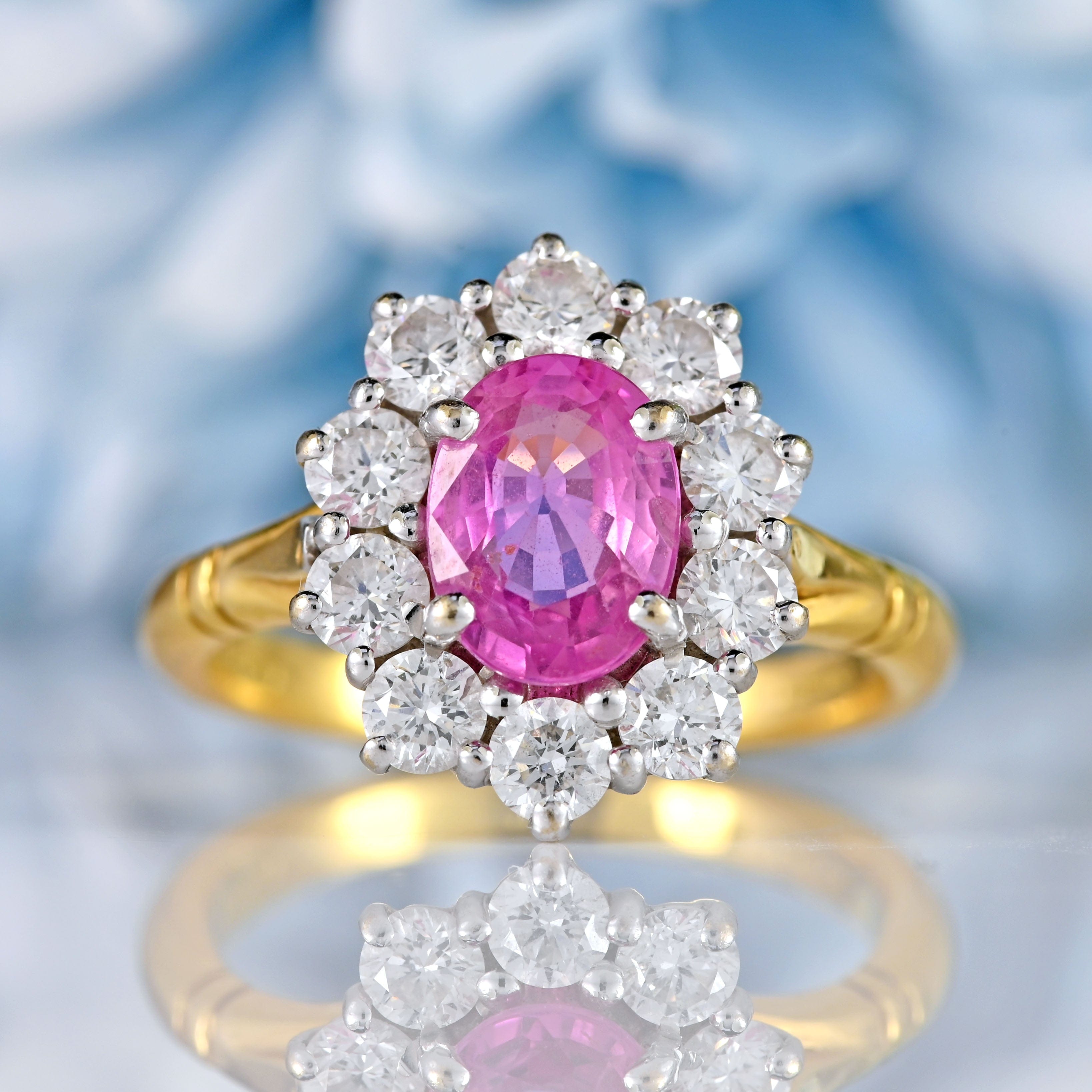 Ellibelle Jewellery Pink Sapphire & Diamond 18ct Gold Cluster Engagement Ring (1.35cts)
