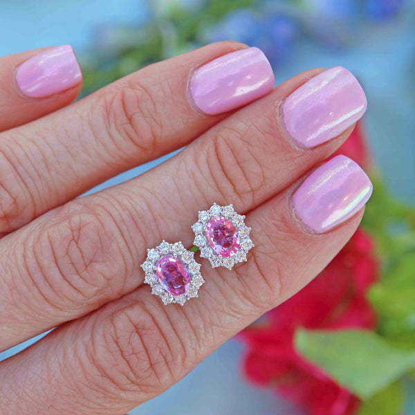 Ellibelle Jewellery Pink Sapphire & Diamond 18ct Gold Cluster Stud Earrings