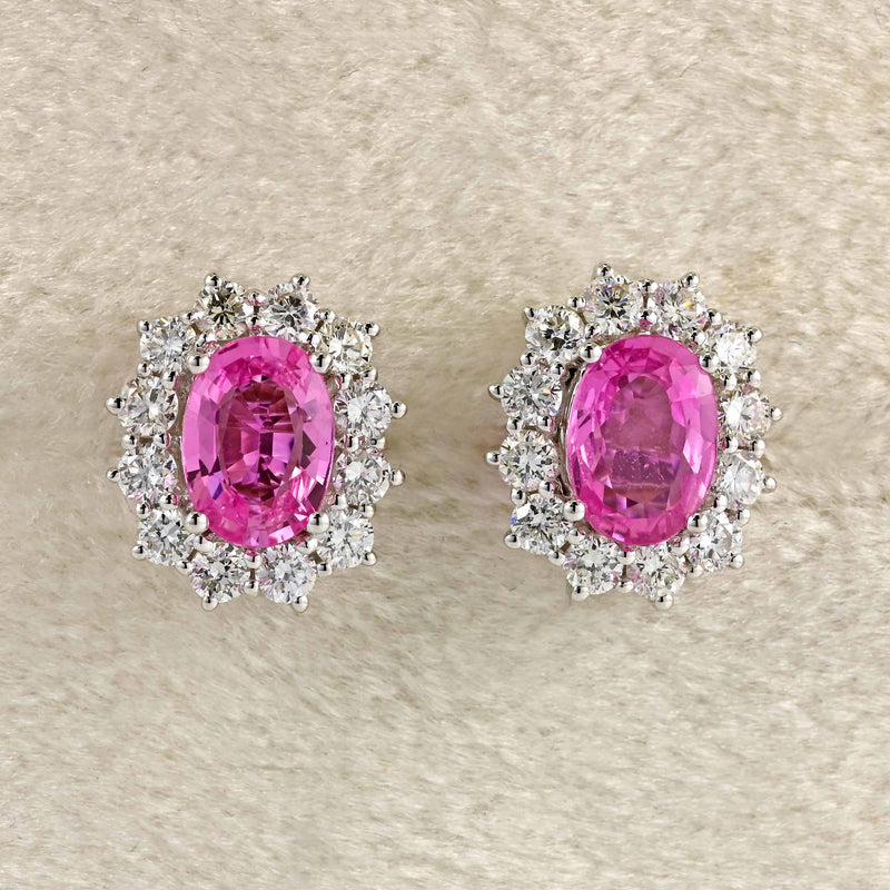 Ellibelle Jewellery Pink Sapphire & Diamond 18ct Gold Cluster Stud Earrings