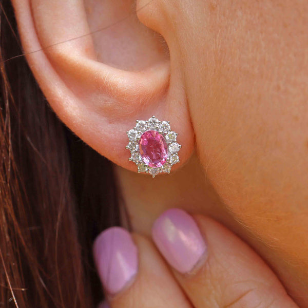 Ellibelle Jewellery Pink Sapphire & Diamond 18ct Gold Cluster Stud Earrings