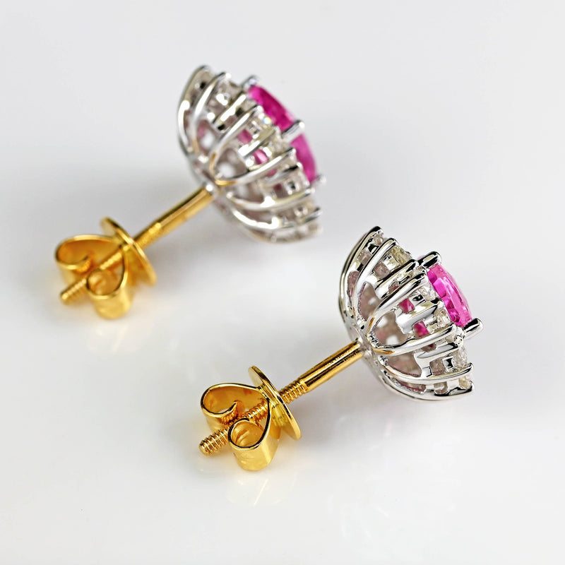 Ellibelle Jewellery Pink Sapphire & Diamond 18ct Gold Cluster Stud Earrings