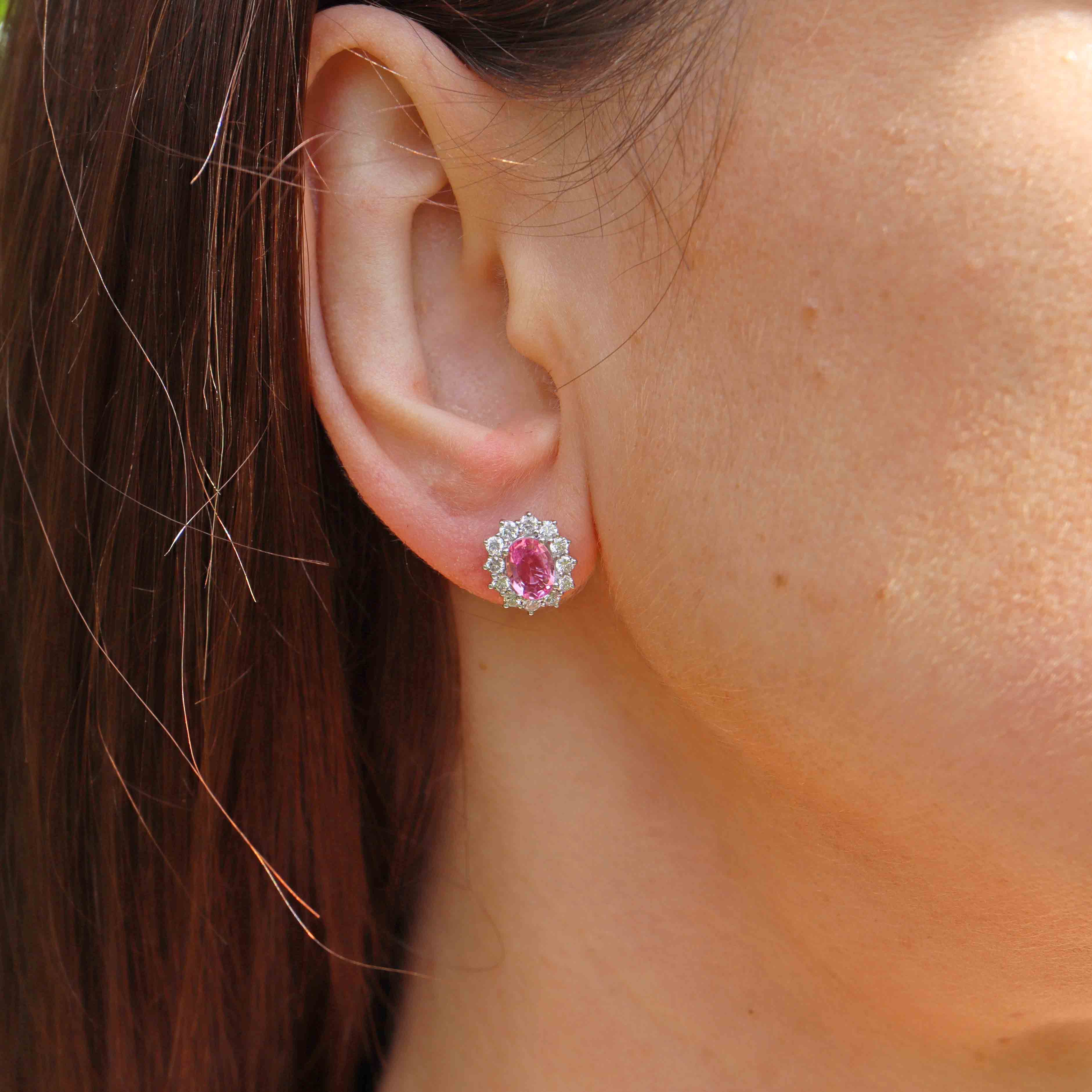 Ellibelle Jewellery Pink Sapphire & Diamond 18ct Gold Cluster Stud Earrings