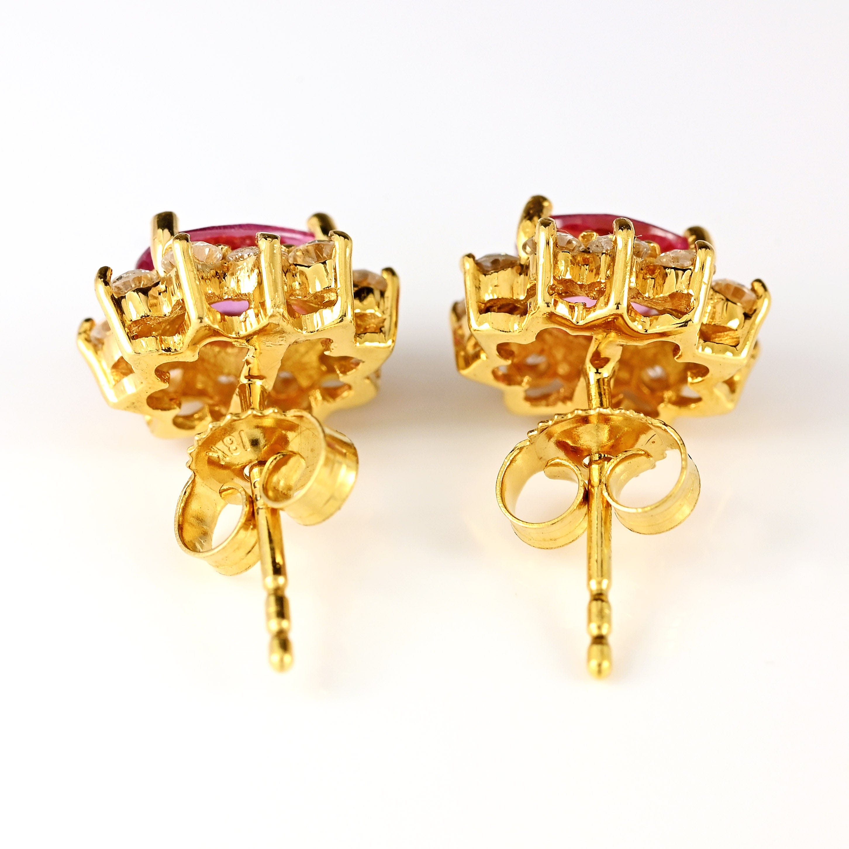 Ellibelle Jewellery Pink Sapphire & Diamond 18ct Gold Cluster Stud Earrings
